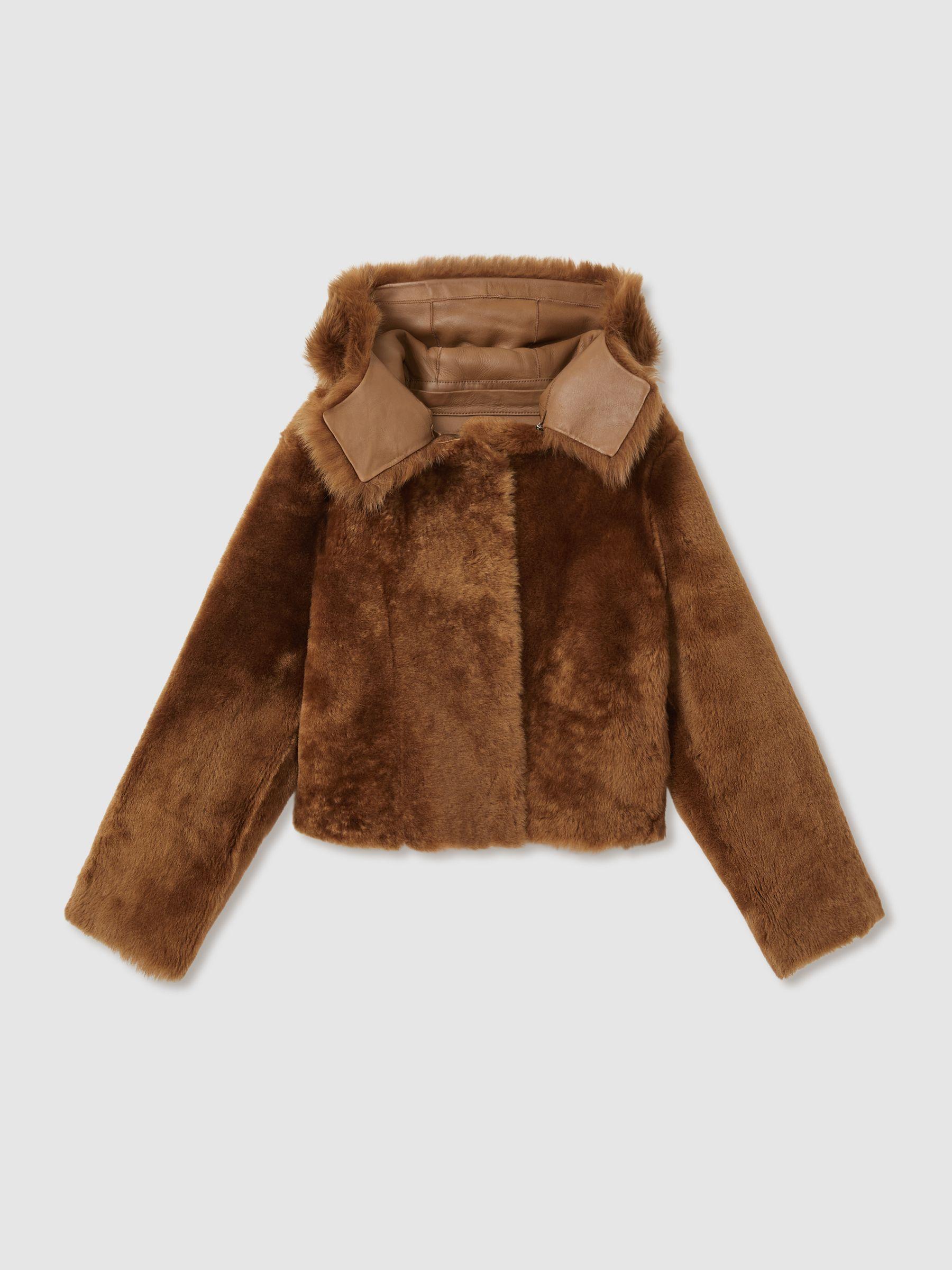 Shearling Removable Hood Jacket in Tan Product Image