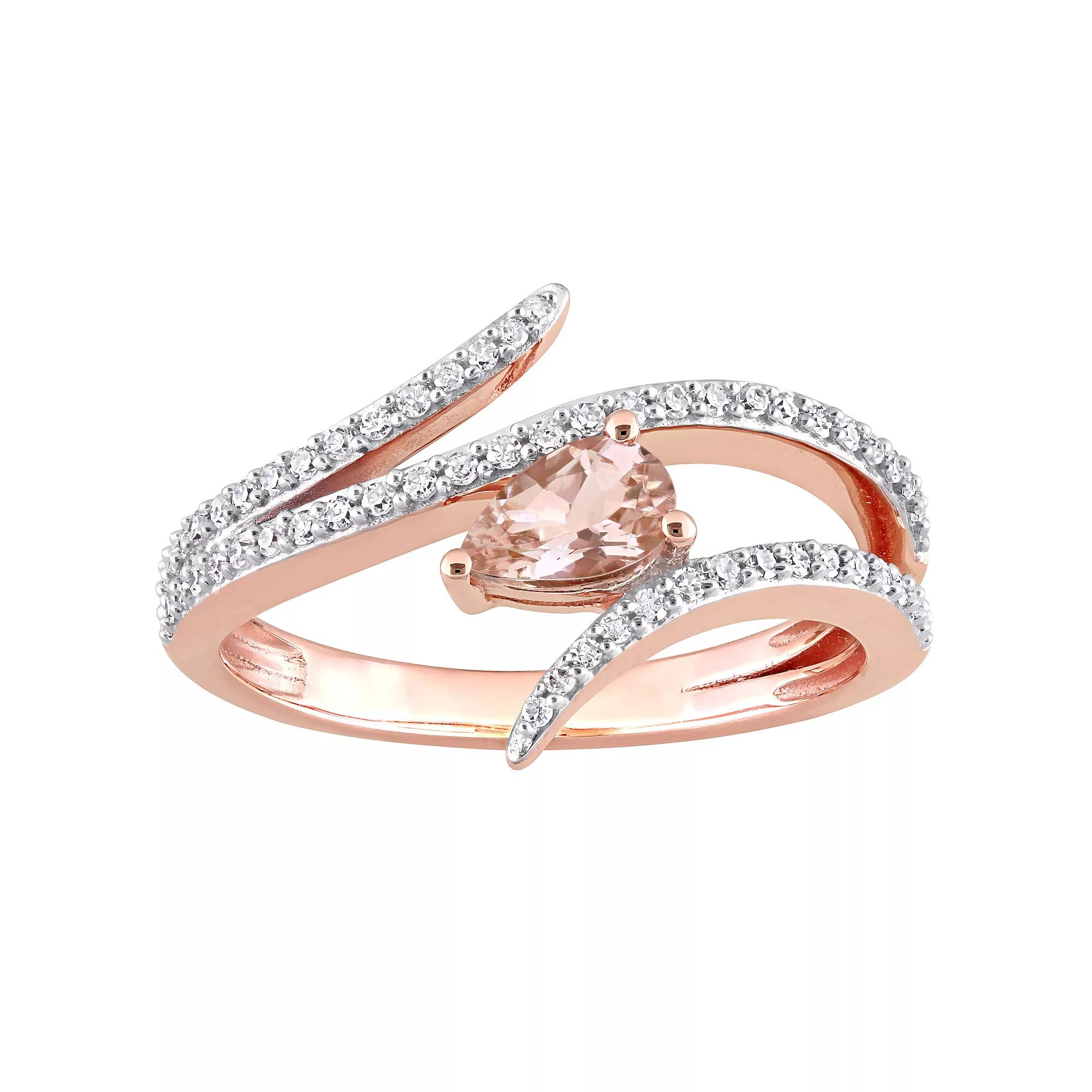 Stella Grace 10k Rose Gold Morganite & 1/4 Carat T.W. Diamond Open Wrap Ring, Women's, Size: 6 Product Image