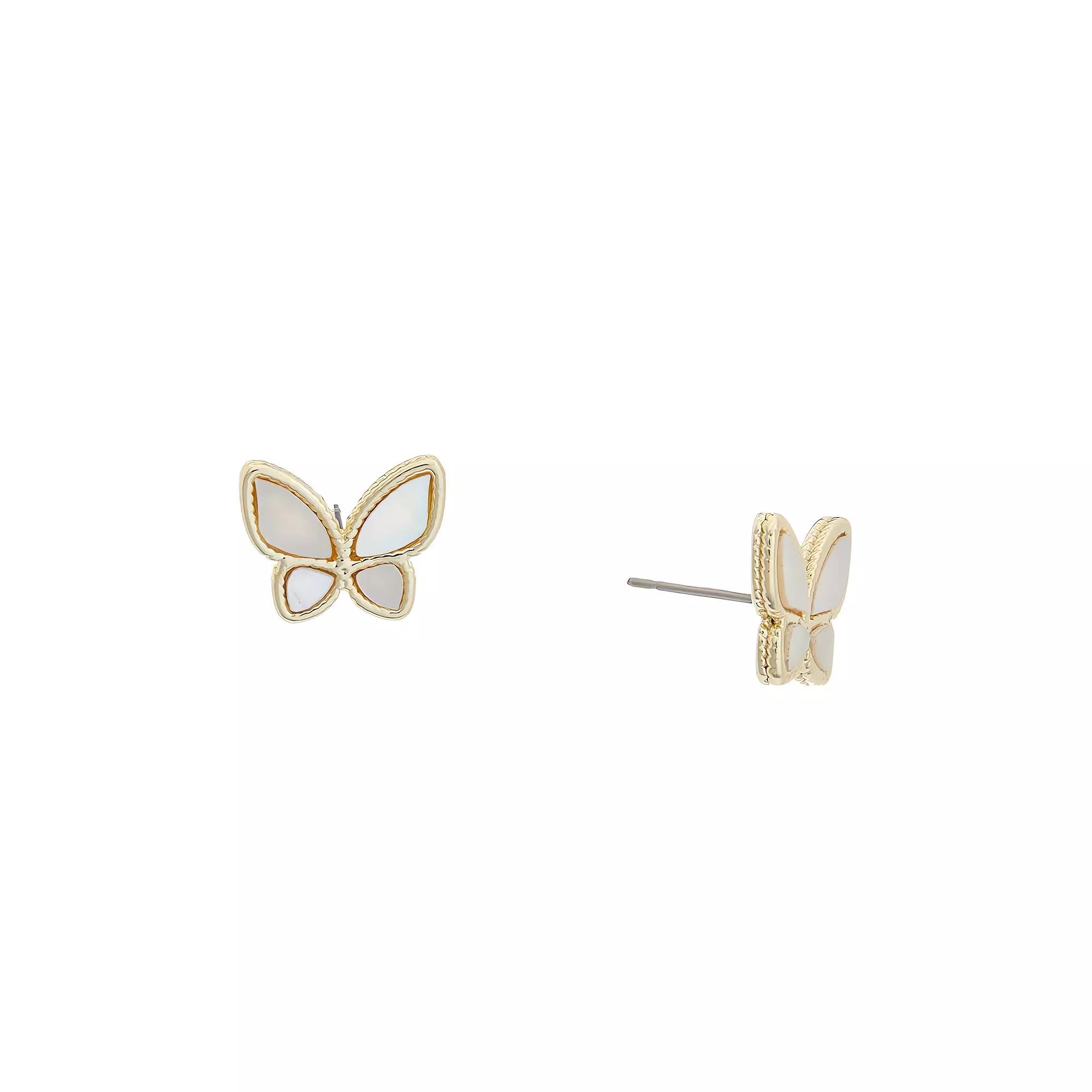 Juvell 18k Gold Plated Mother-of-Pearl Butterfly Stud Earrings, Women's, Gold Tone Product Image