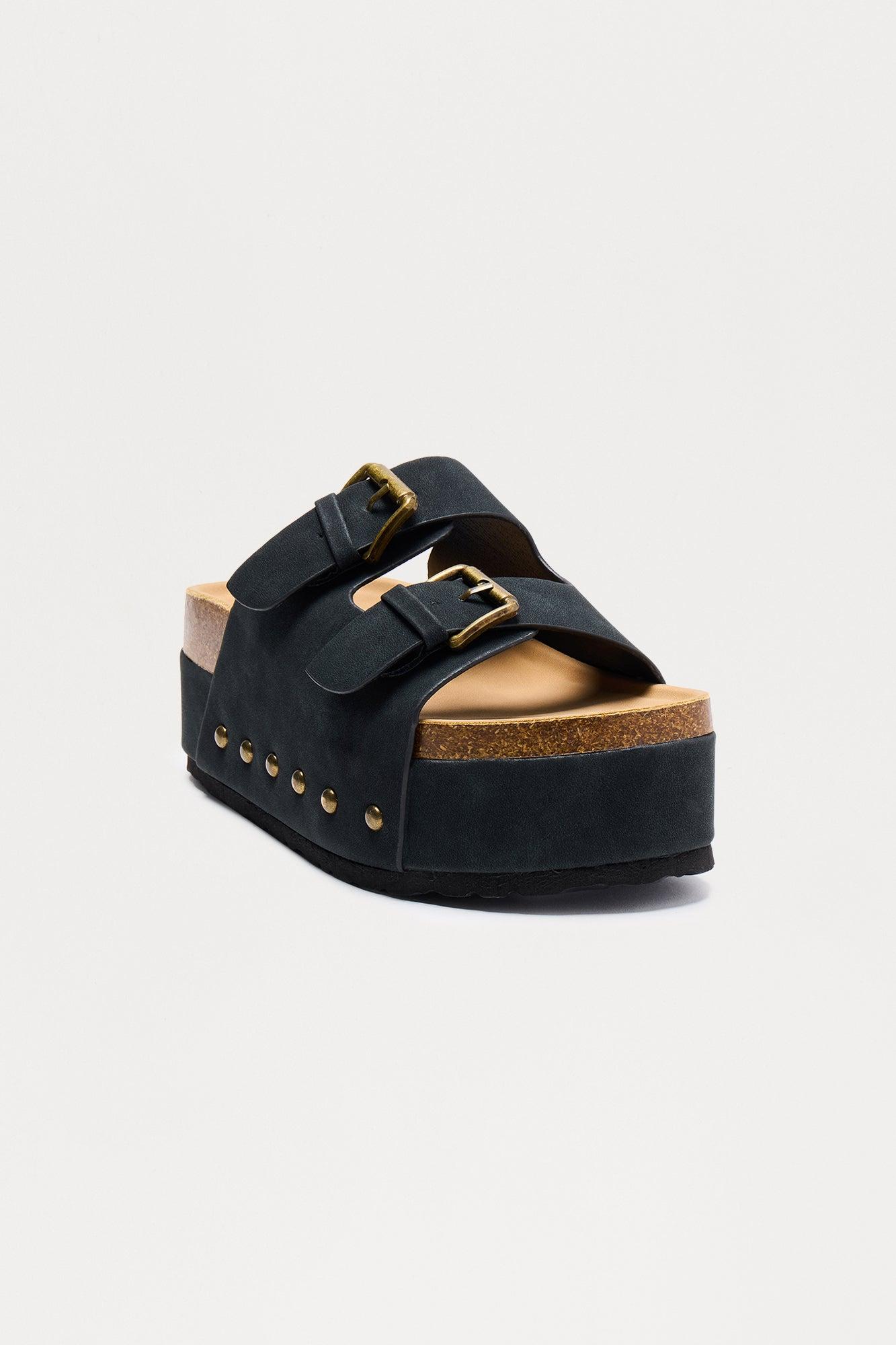 Dori Buckle Platform Sandals - Black Product Image