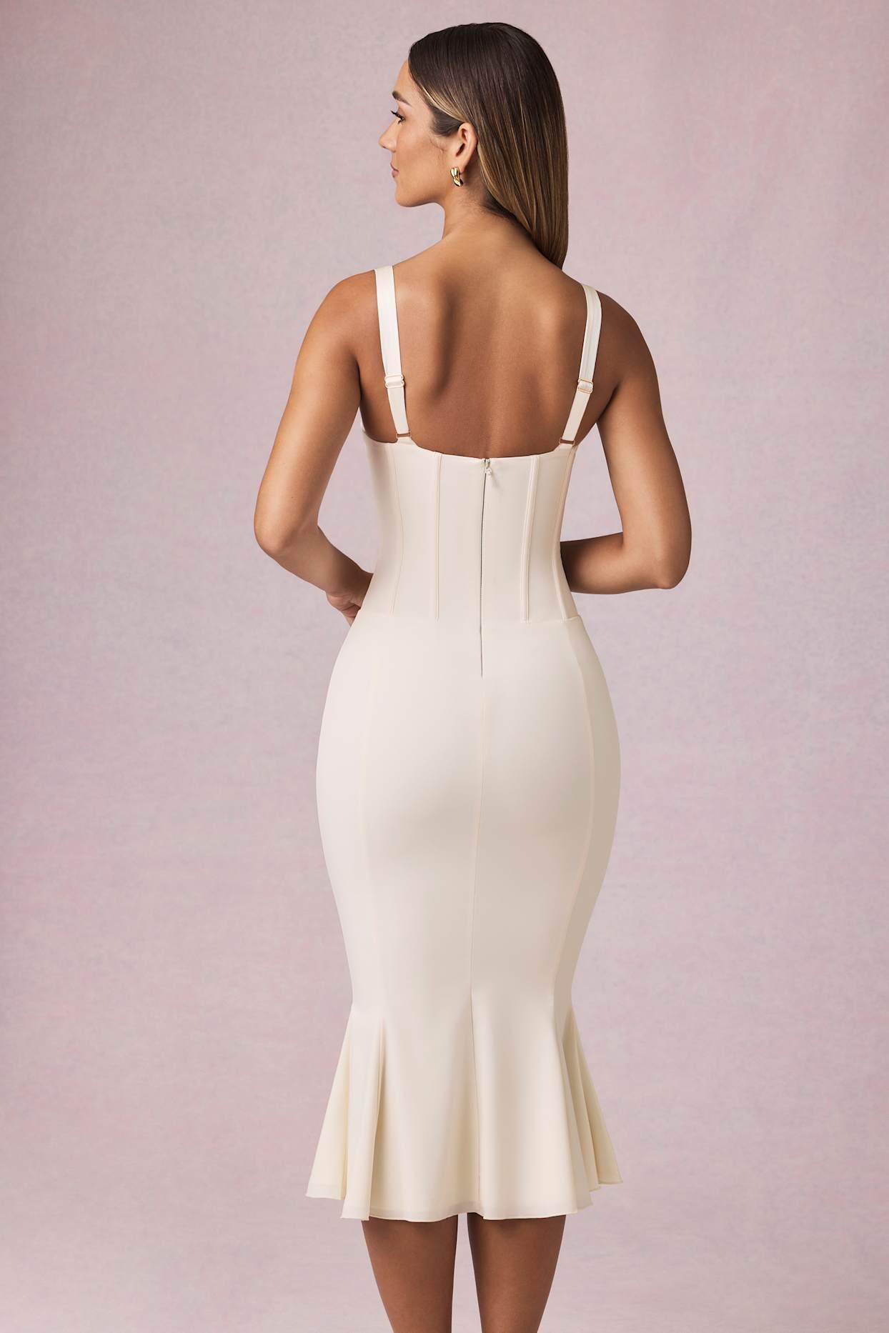 Layered Bra-Detail Fishtail Midaxi Dress in Ivory Product Image
