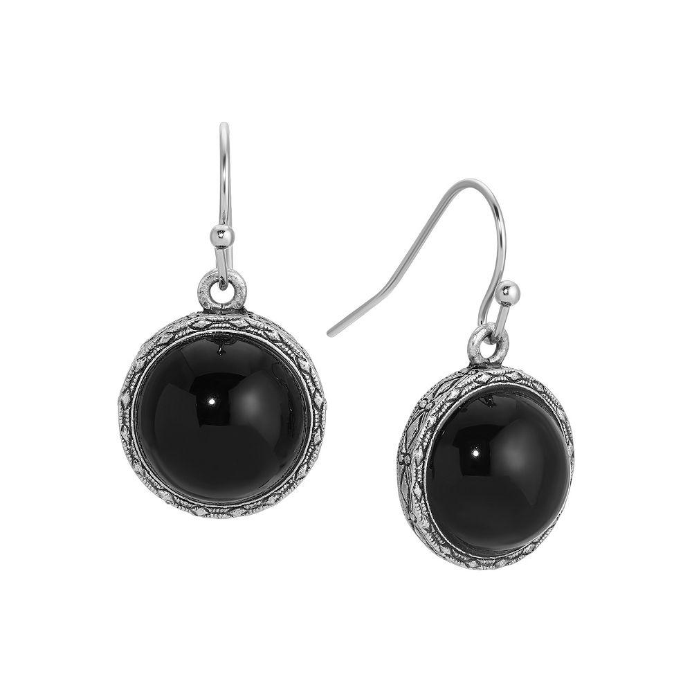 1928 Round Simulated Stone Wire Drop Earrings, Women's, Black Product Image