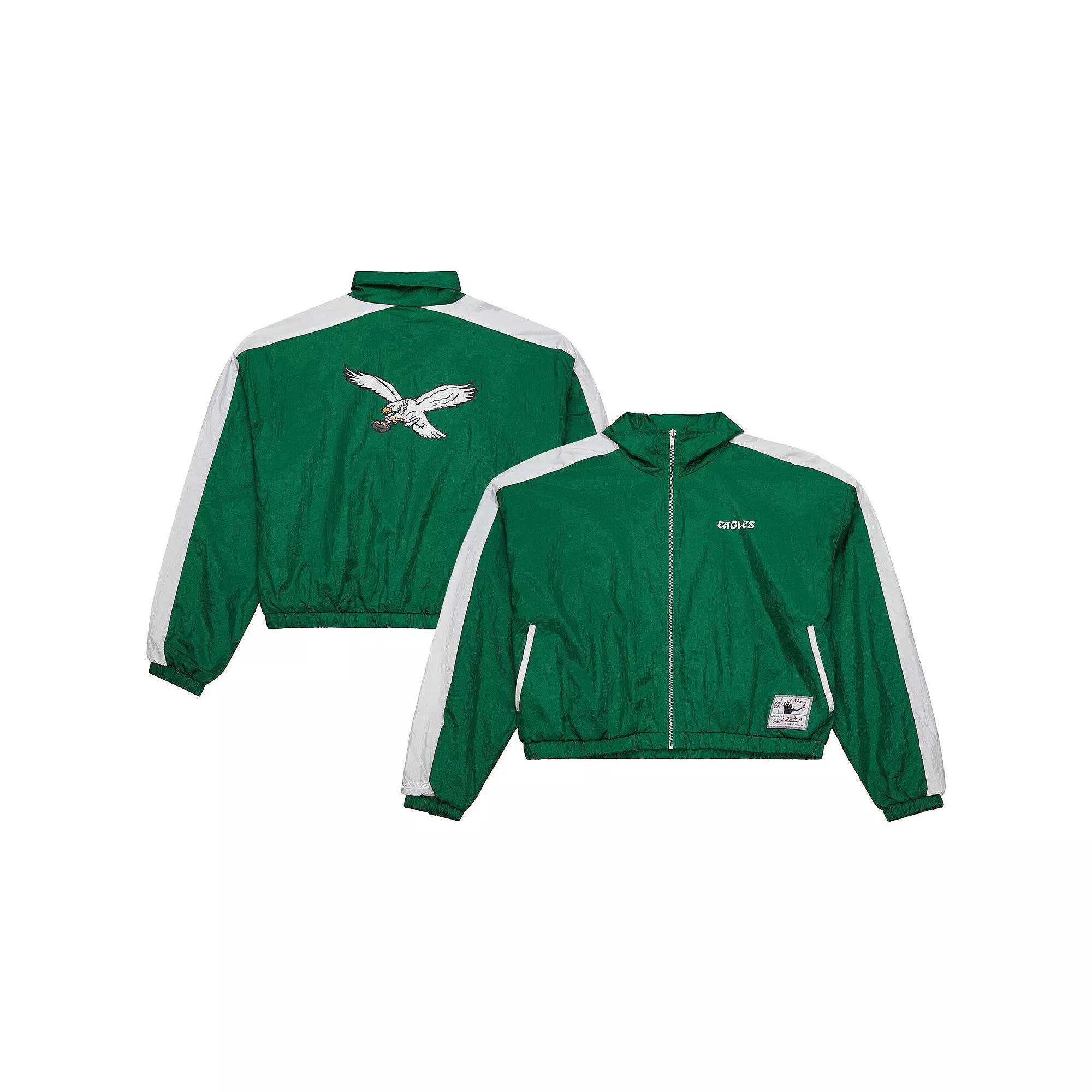 Women's Mitchell & Ness Midnight Green Philadelphia Eagles Nylon Cropped Full-Zip Jacket, Size: 2XL Product Image