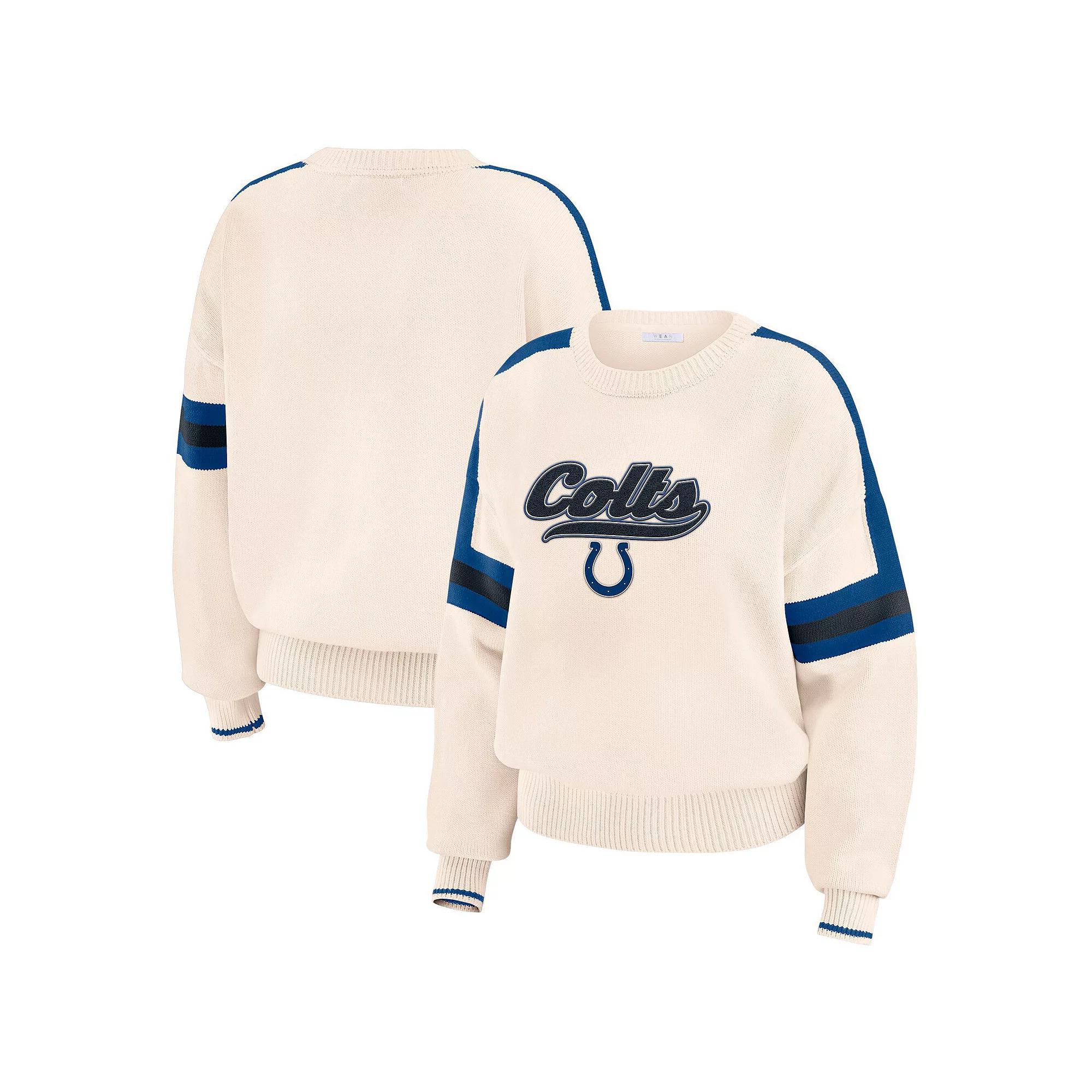 Women's WEAR by Erin Andrews  Cream Indianapolis Colts Stripe Pullover Sweater, Size: 2XL, Beige Product Image