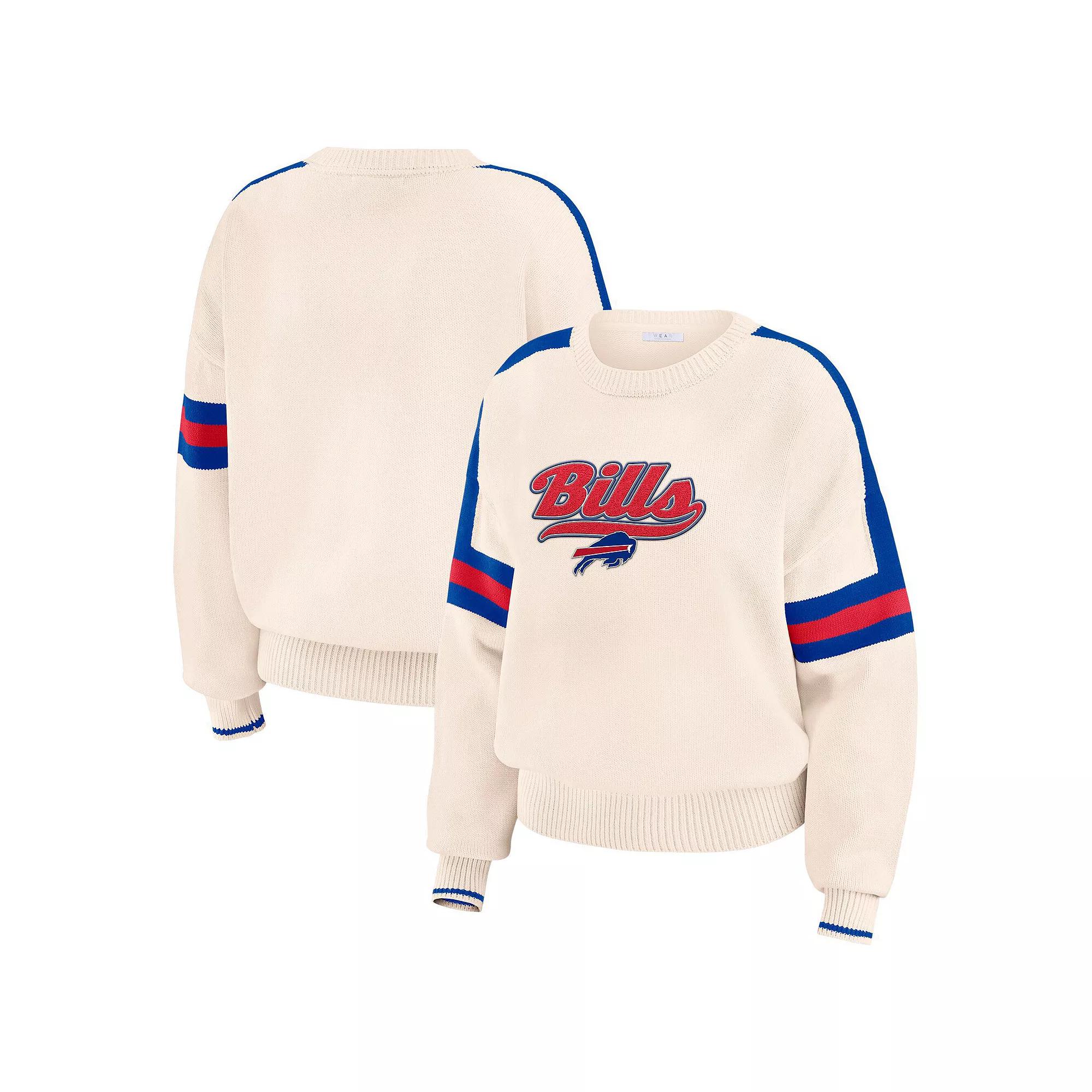 Women's WEAR by Erin Andrews  Cream Buffalo Bills Stripe Pullover Sweater, Size: 2XL, Beige Product Image