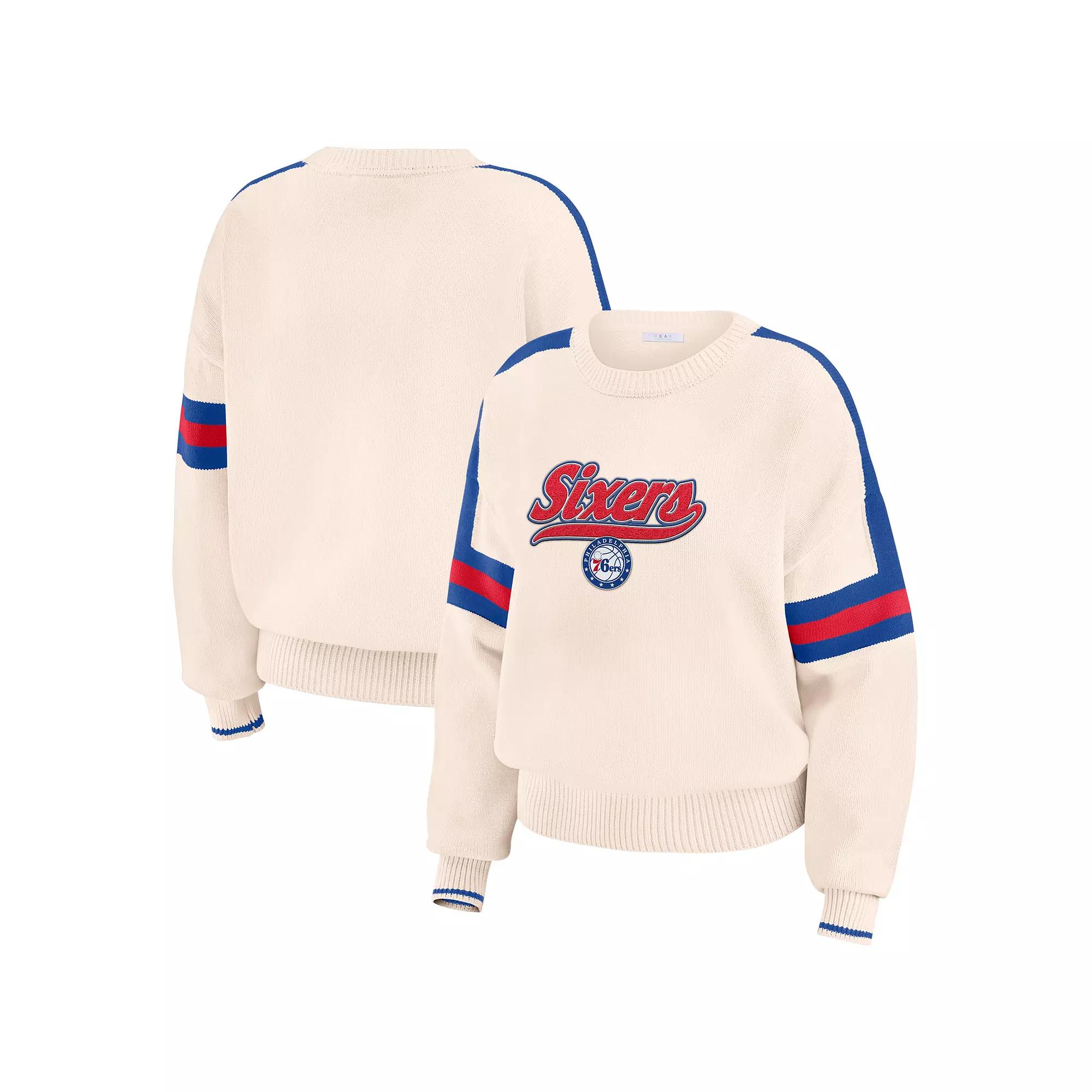 Women's WEAR by Erin Andrews  Cream Philadelphia 76ers Stripe Pullover Sweater, Size: 2XL, 76r Beige Product Image
