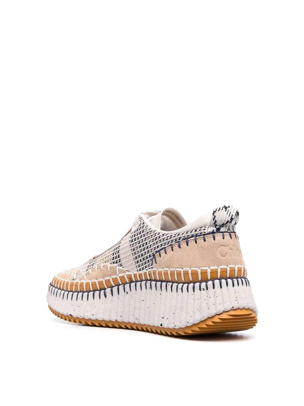 CHLOÉ Nama Embroidered Suede And Recycled-mesh Sneakers In Biscotti Beige Product Image