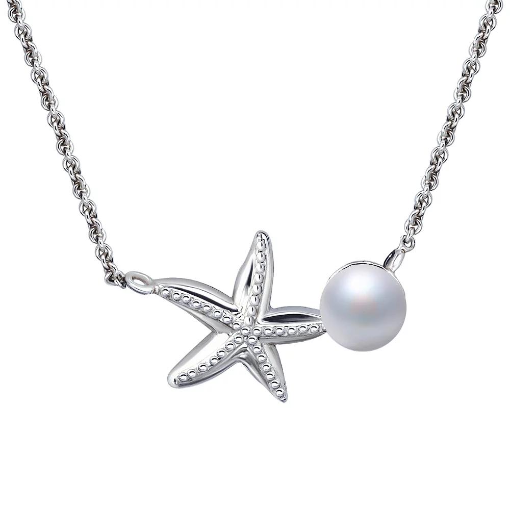Aleure Precioso Sterling Silver Starfish & Freshwater Cultured Pearl Pendant Necklace, Women's, Size: 16", Silver Tone Product Image