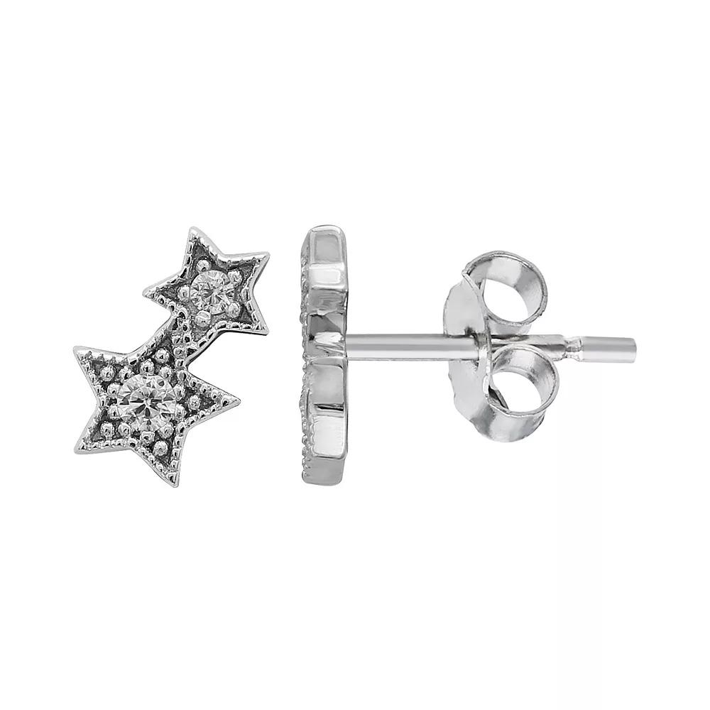 PRIMROSE Sterling Silver Cubic Zirconia Double Star Stud Earrings, Women's, Silver Tone Product Image