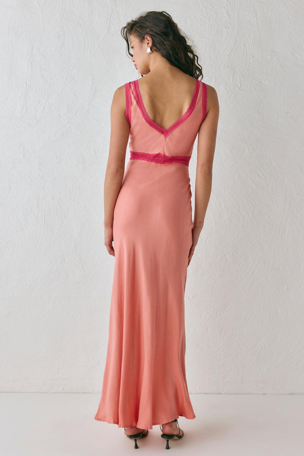 Meet Me On The Dance Floor Bias Cut Maxi Dress Coral Product Image