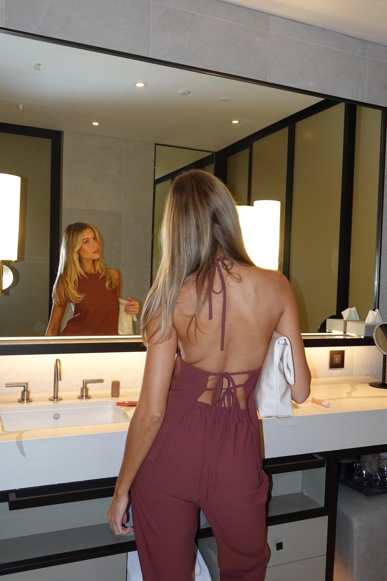 Clean Slate Tailored Halter Top Brown Product Image