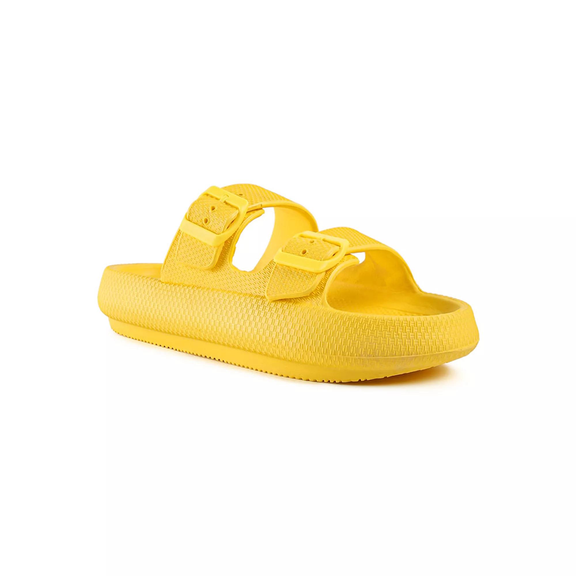 London Rag Women's Loma Hovercraft Buckled Slide Sandals, Size: Large (9/10), Yellow Product Image