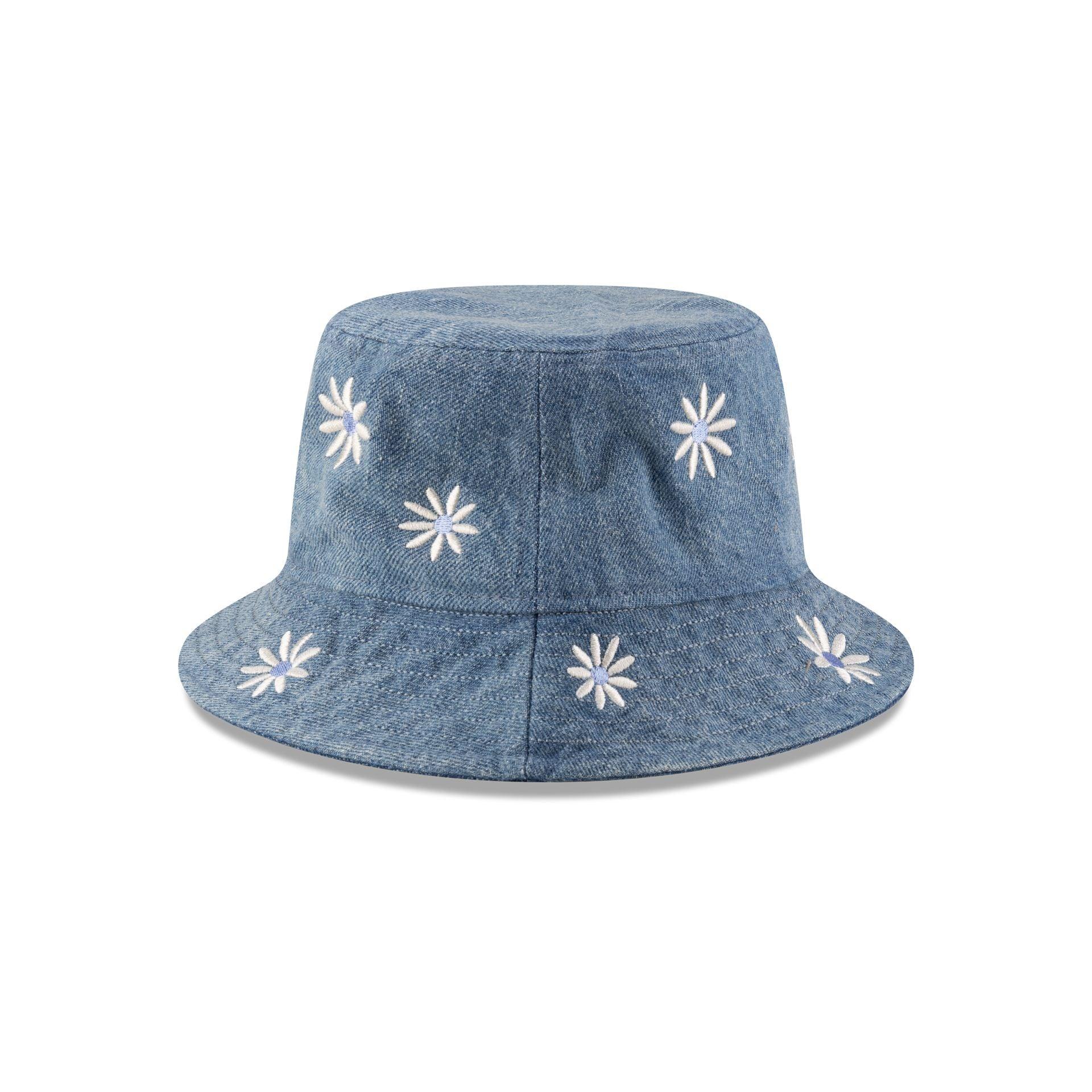 New Era Cap Flower Embroidery Light Denim Bucket Hat Male Product Image