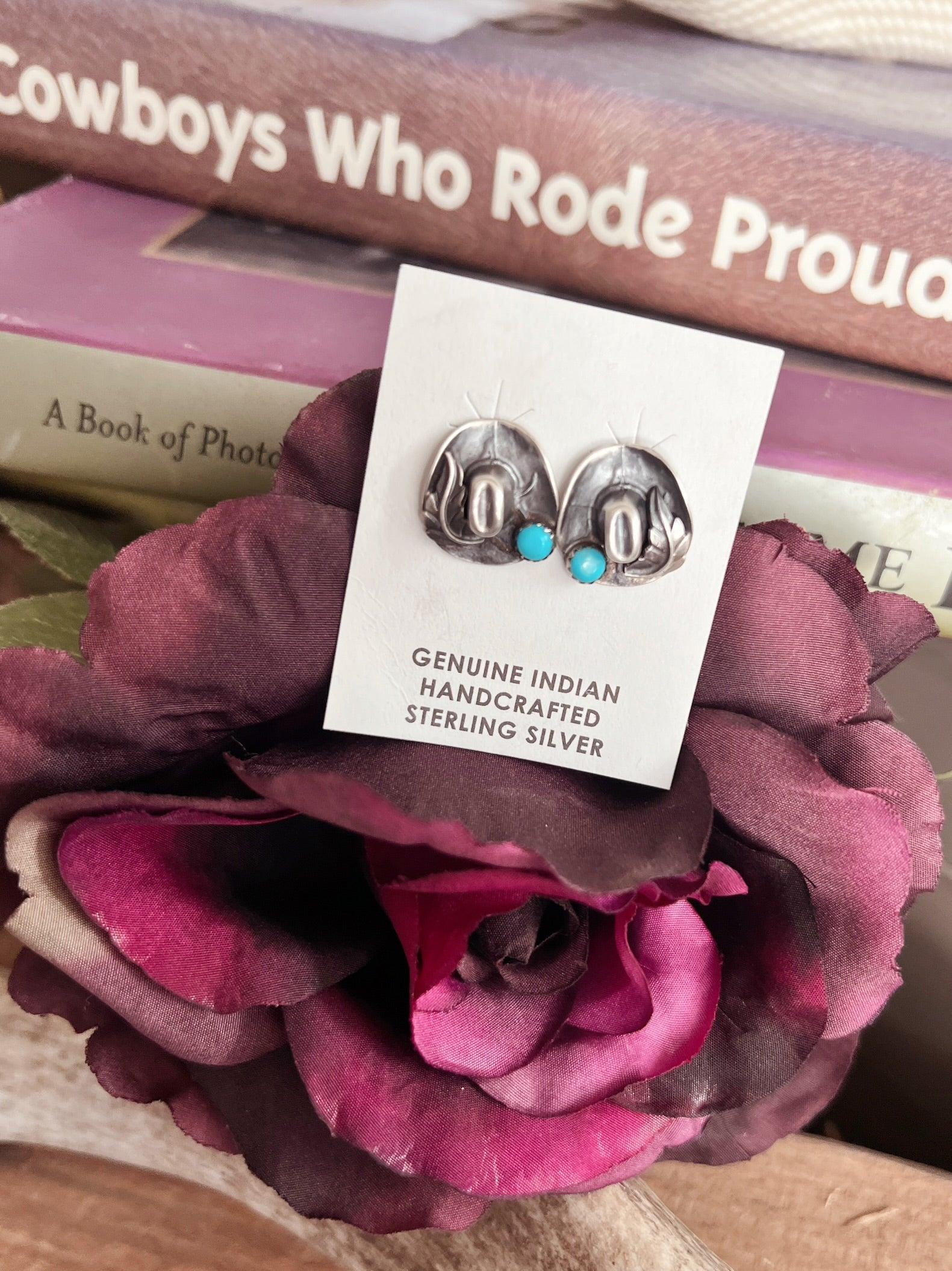 Sterling Silver Cowboy Hat Navajo Earrings Product Image