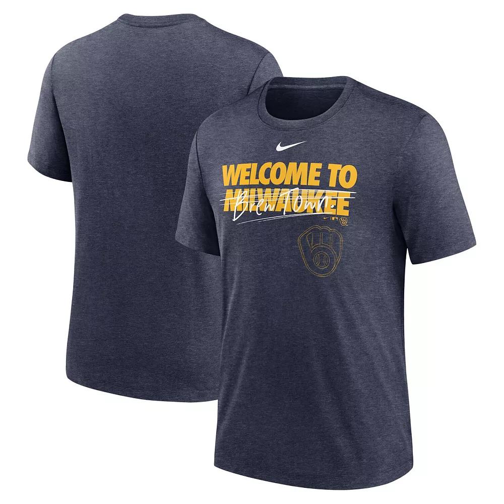 Men's Nike Heather Navy Milwaukee Brewers Home Spin Tri-Blend T-Shirt,  Product Image