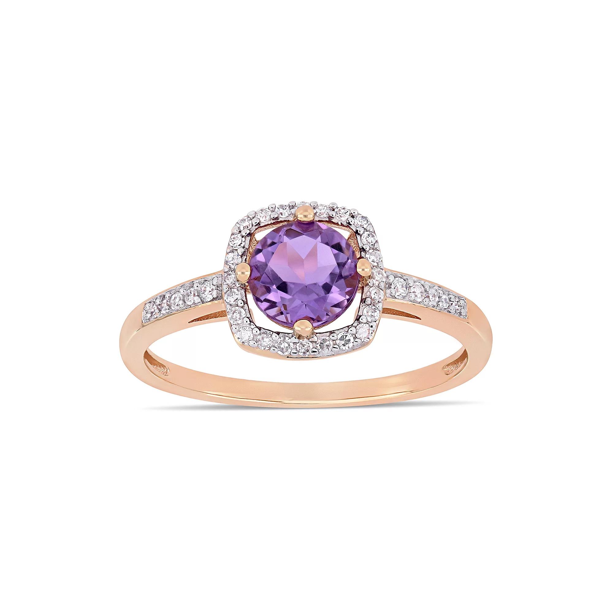 Stella Grace 10k Rose Gold 1/8 Carat T.W. Diamond Amethyst Frame Ring, Womens 10k Pink Product Image