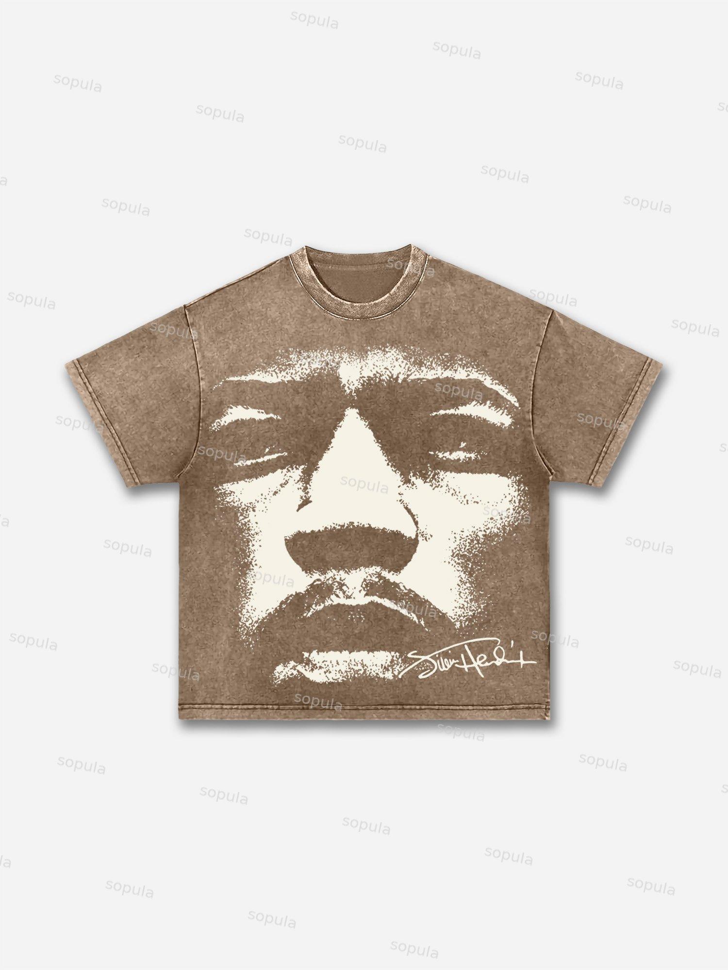 Jimi Hendrix Vintage Portrait Graphic Acid Wash T-shirt Product Image