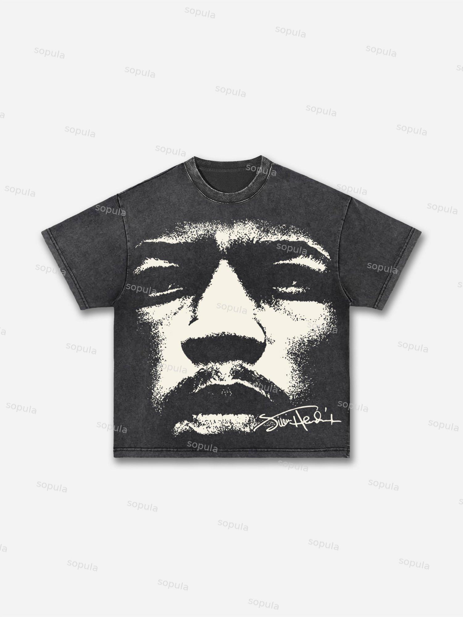 Jimi Hendrix Vintage Portrait Graphic Acid Wash T-shirt Product Image