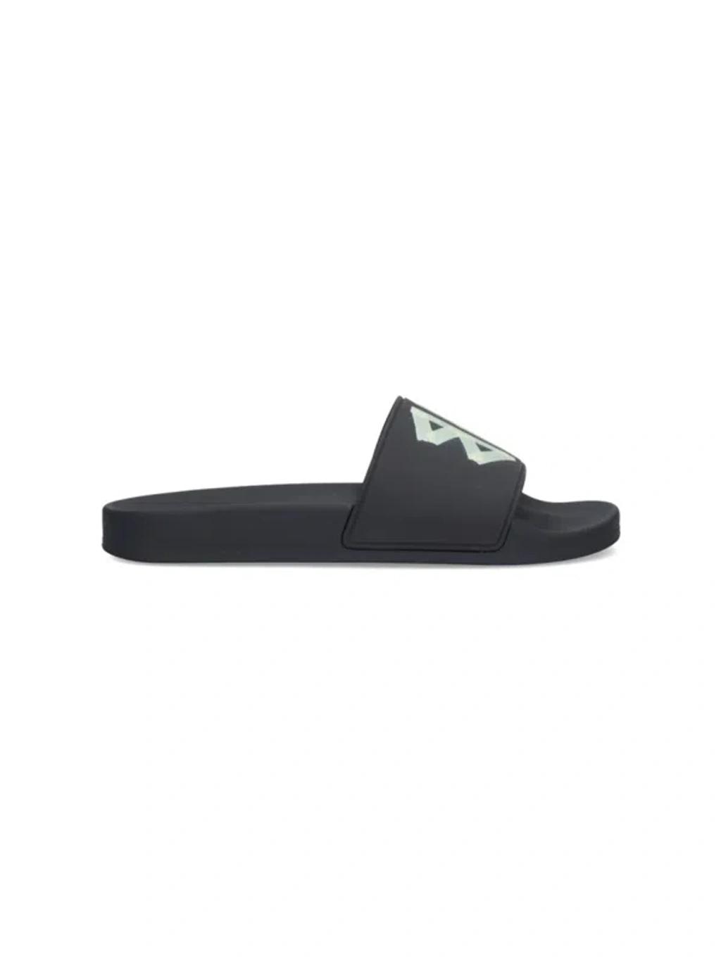 BALENCIAGA Black Sandals With Maxi Contrasting Logo In Tech Fabric Man In Multicolor Product Image