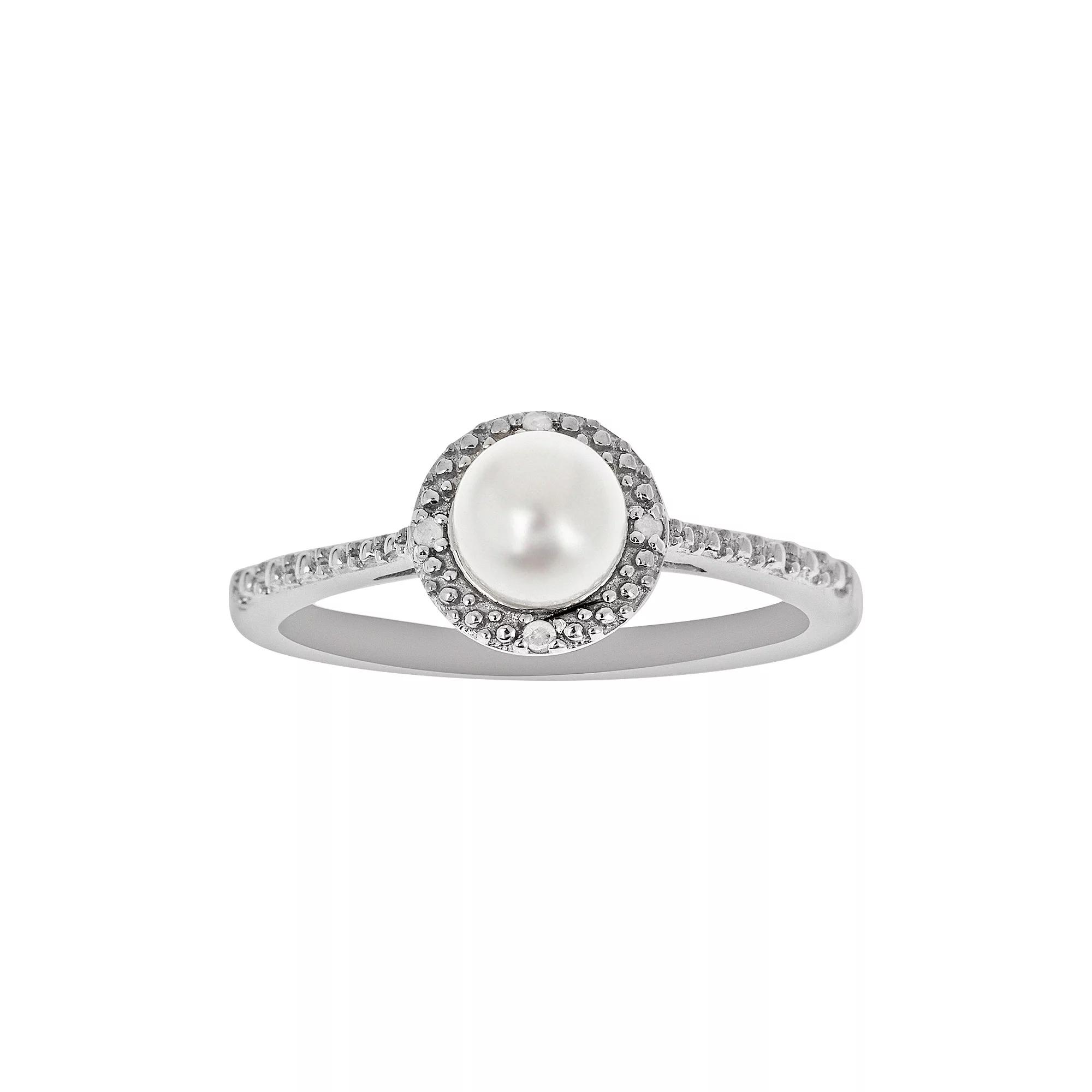 Celebration Gems Sterling Silver Freshwater Cultured Pearl and Diamond Accent Frame Ring, Women's,  Product Image