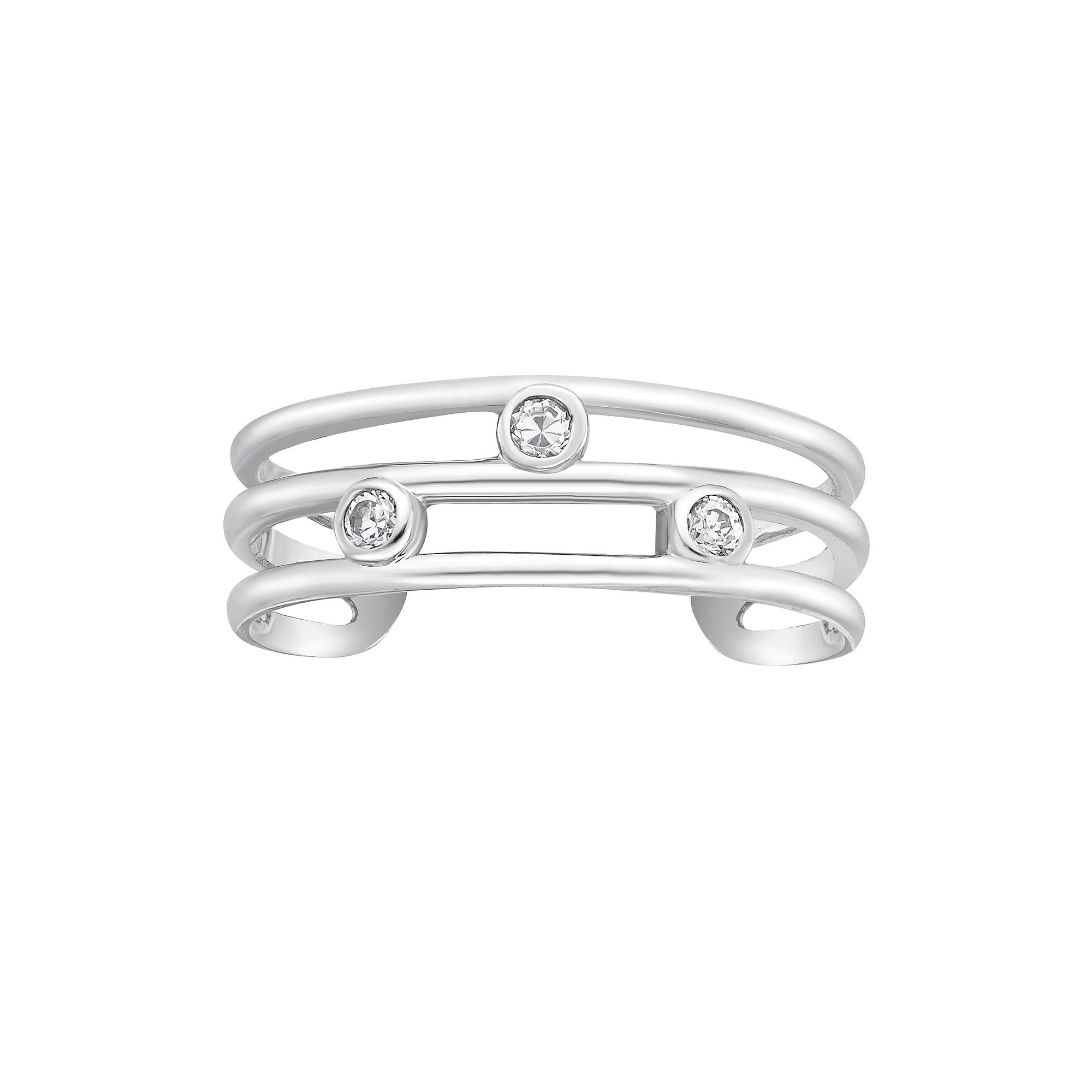 Lila Moon 10k White Gold Cubic Zirconia Triple Band Adjustable Toe Ring, Women's Product Image