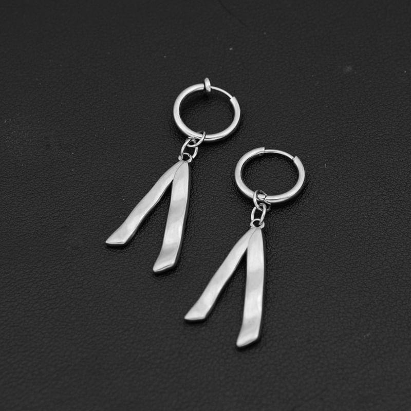Silver Tone Hoop Drop Earring / Clip On Earring Product Image
