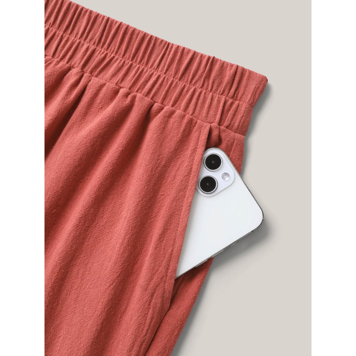 Plus Size Lace Trim Waist-Tie Shorts Women Russet Timeless Cut-Out Straight Leg Elegant Shorts BloomChic 18-20/2X Product Image