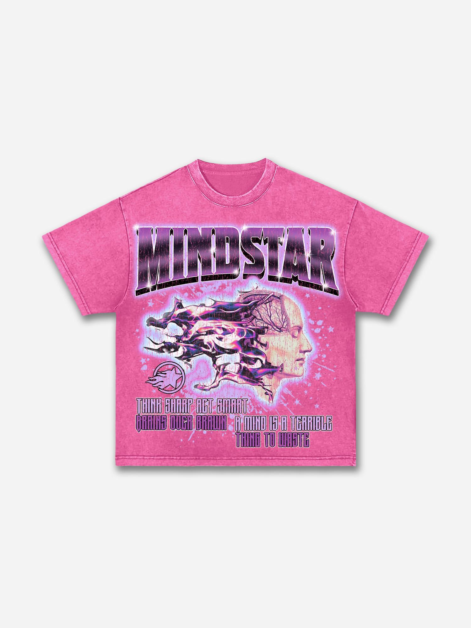 Mindstar-burning Thinking-retro Pattern Acid Wash T-shirt Product Image