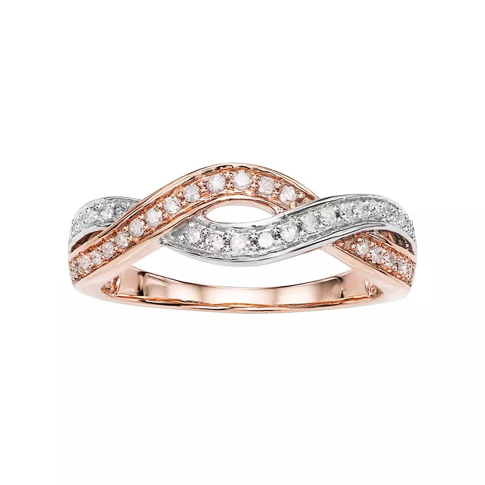 HDI Two Tone 10k Rose Gold 1/4 Carat T.W. Diamond Crisscross Ring, Women's,  Product Image