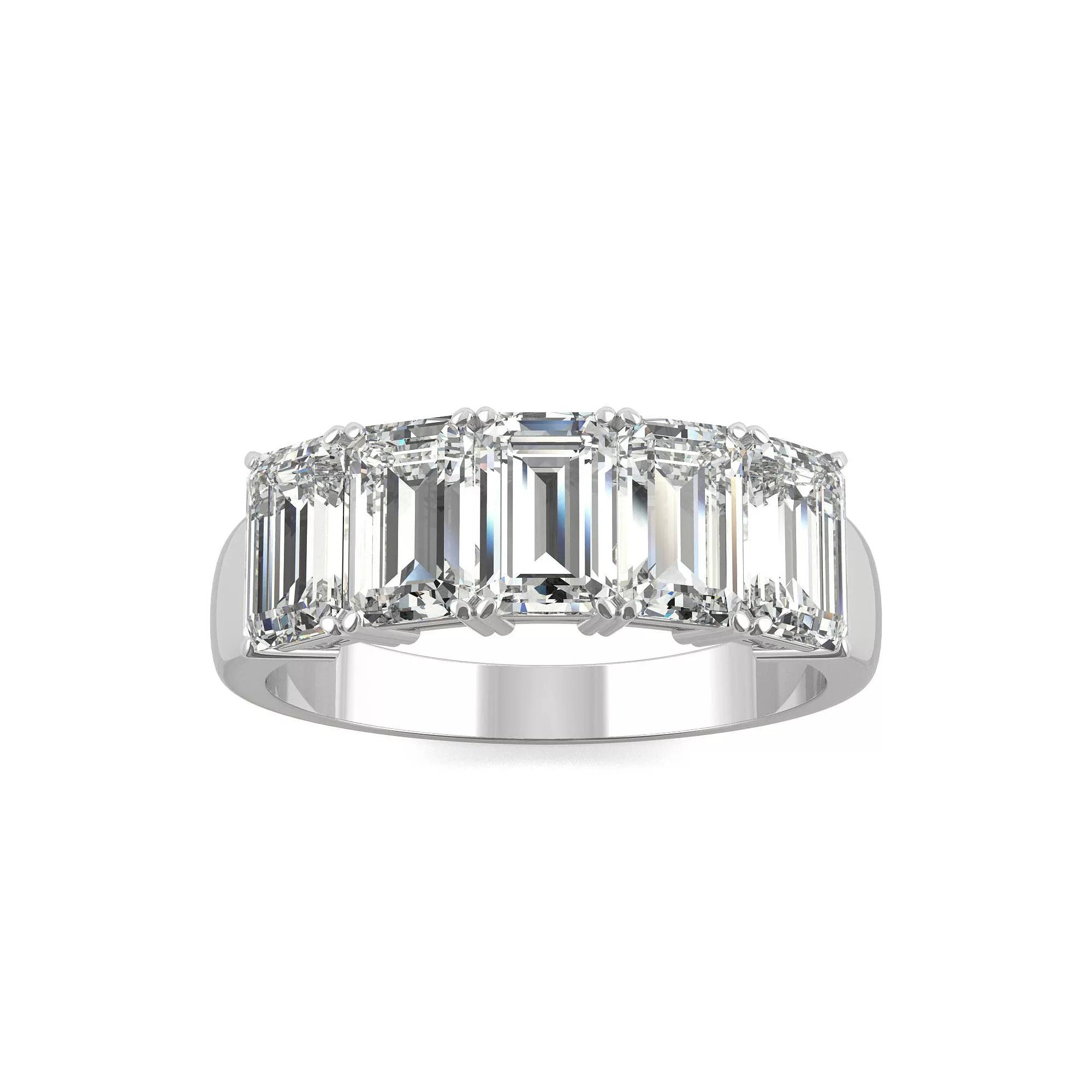 Charles & Colvard 14k White Gold 2 7/8 Carat T.W. Lab-Created Moissanite Emerald 5 Stone Band, Women's, Size: 9 Product Image