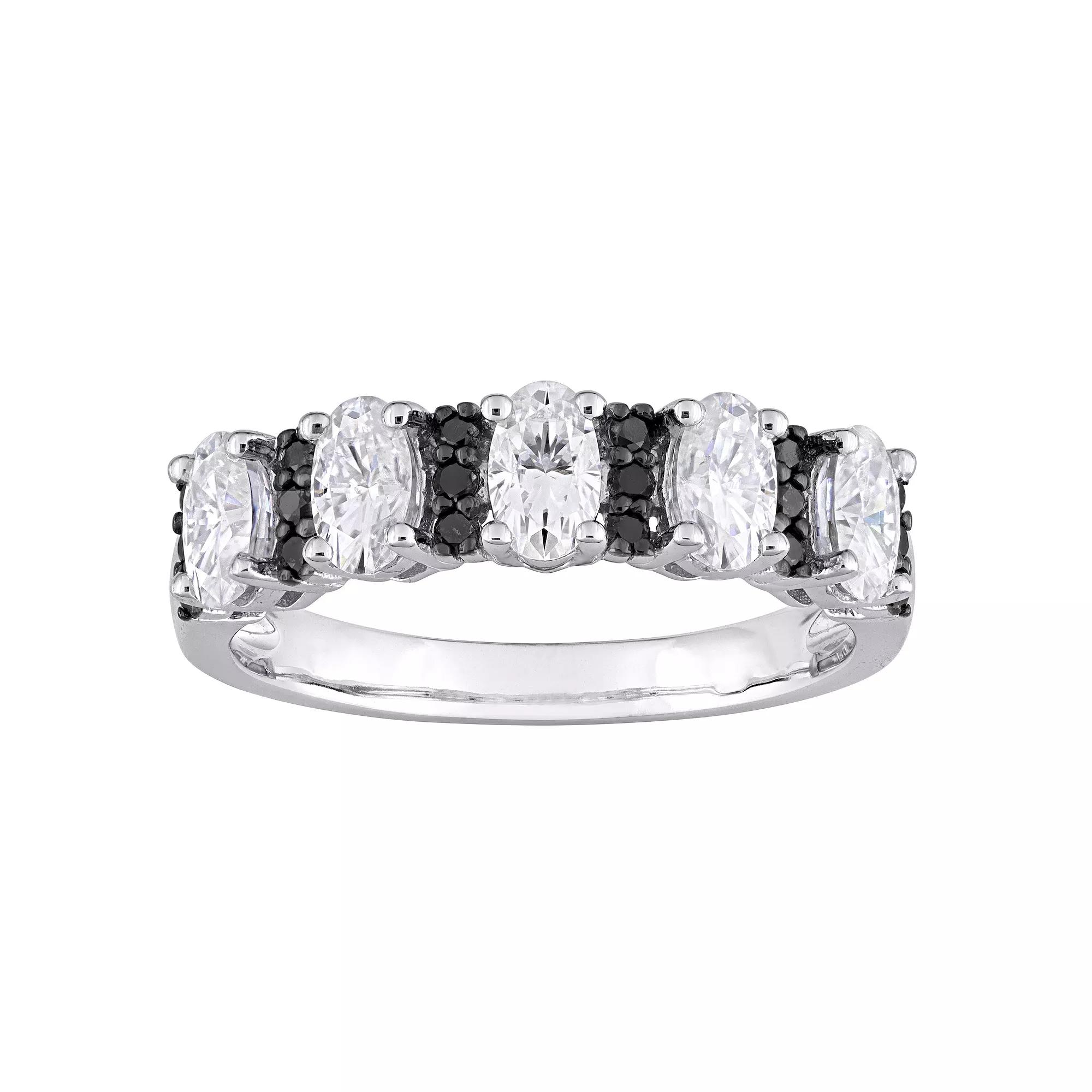 Stella Grace 10k White Gold & 1/6 Carat T.W Black Diamond & Lab-Created Moissanite Semi-Eternity Ring, Women's, Size: 7.50 Product Image