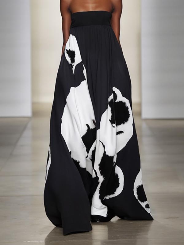 A-Line Loose Pleated Printed Split-Joint Tube Maxi Dresses Product Image