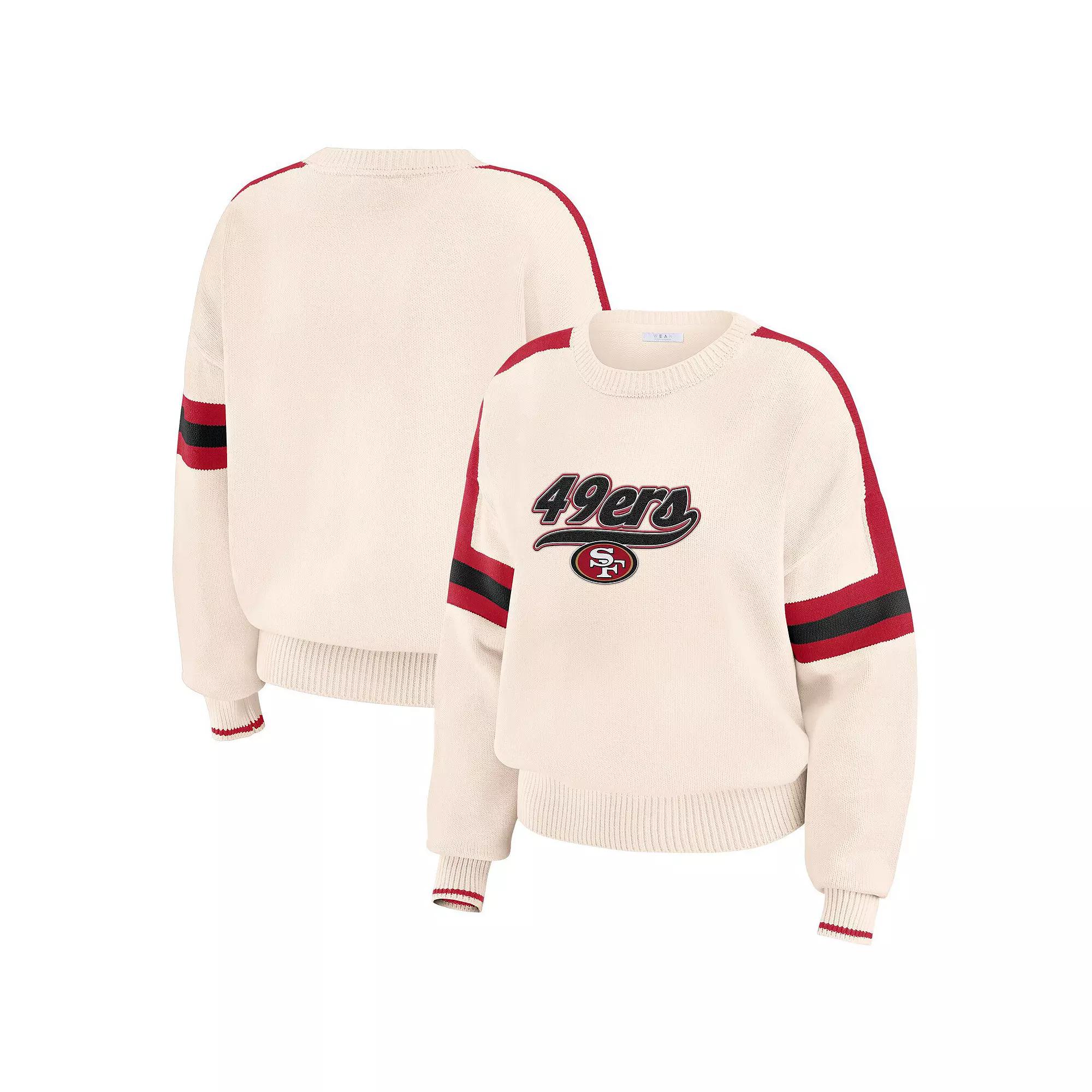 Women's WEAR by Erin Andrews Cream San Francisco 49ers Stripe Pullover Sweater,  Product Image