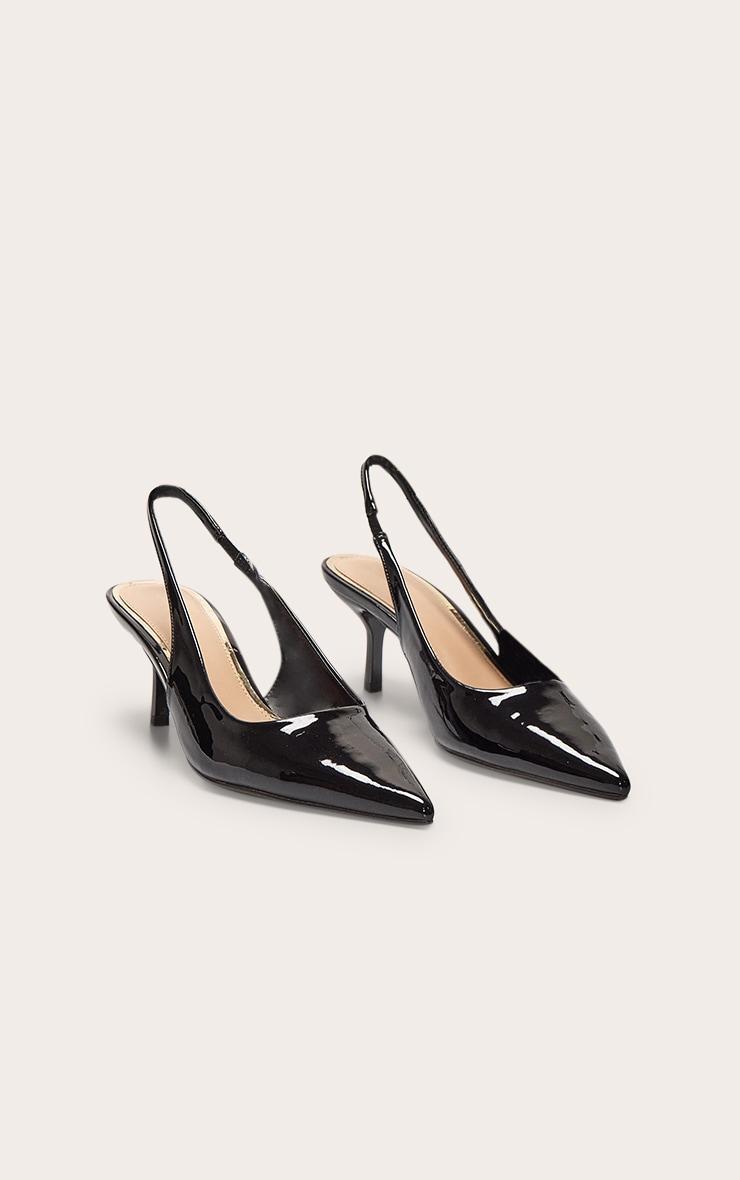 Black Patent Pu Point Toe Sling Back Mid Heeled Courts Product Image