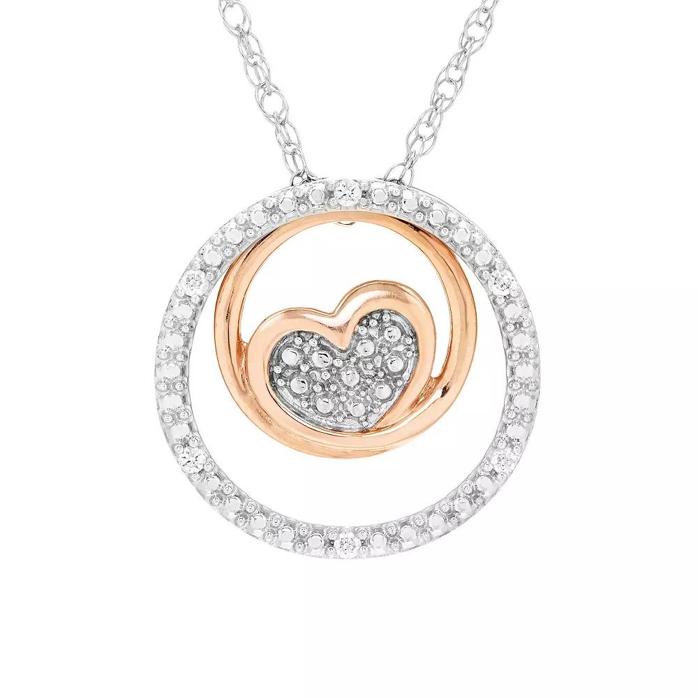 Boston Bay Diamonds 14k Rose Gold Two Tone Sterling Silver Diamond Accent Three-in-One Heart Circle Pendant, Women's, Size: 18" Product Image
