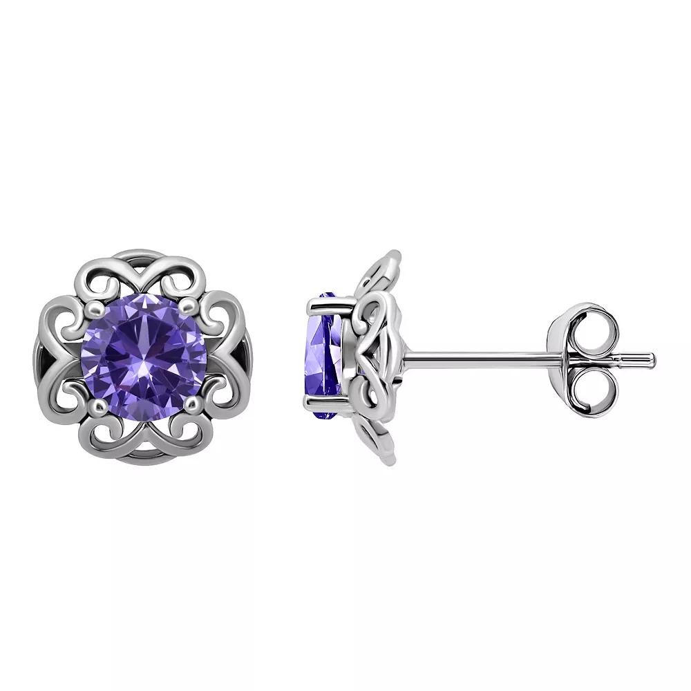 Aleure Precioso Sterling Silver Gemstone Scalloped Stud Earrings, Women's, Silver Tone Purple Product Image