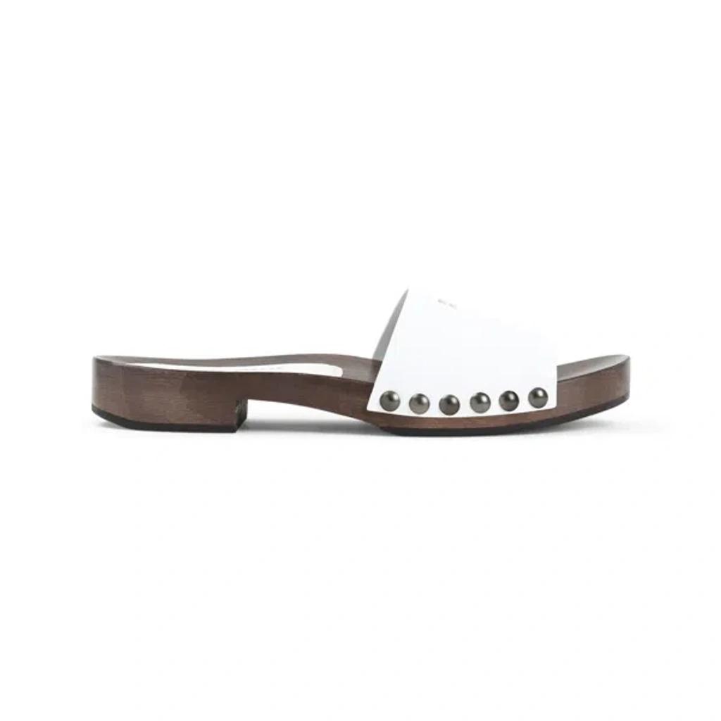 MIU MIU Wood Sole Flat Sandals With Studded Side In White Product Image