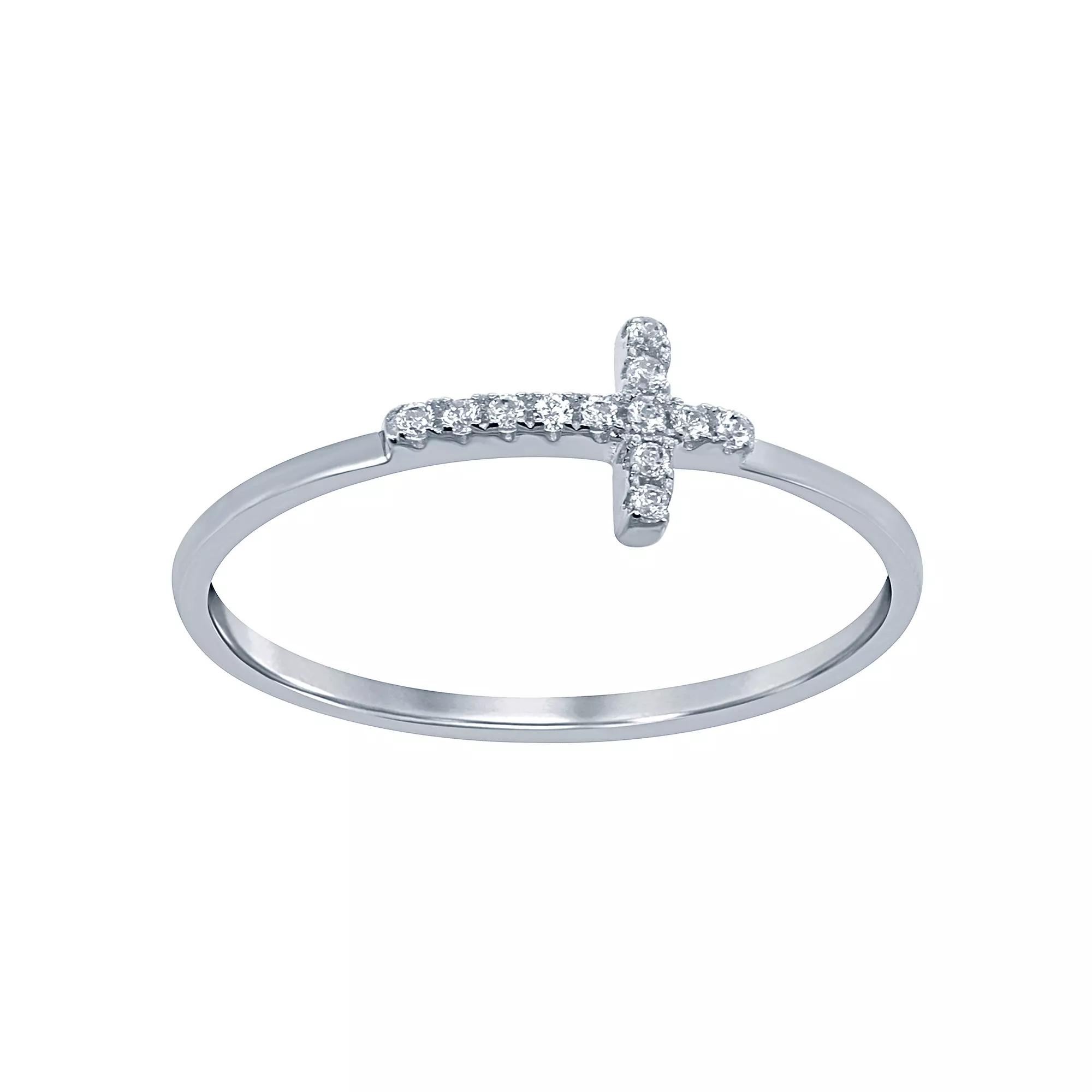 Sterling Silver Cubic Zirconia Cross Ring, Womens Product Image