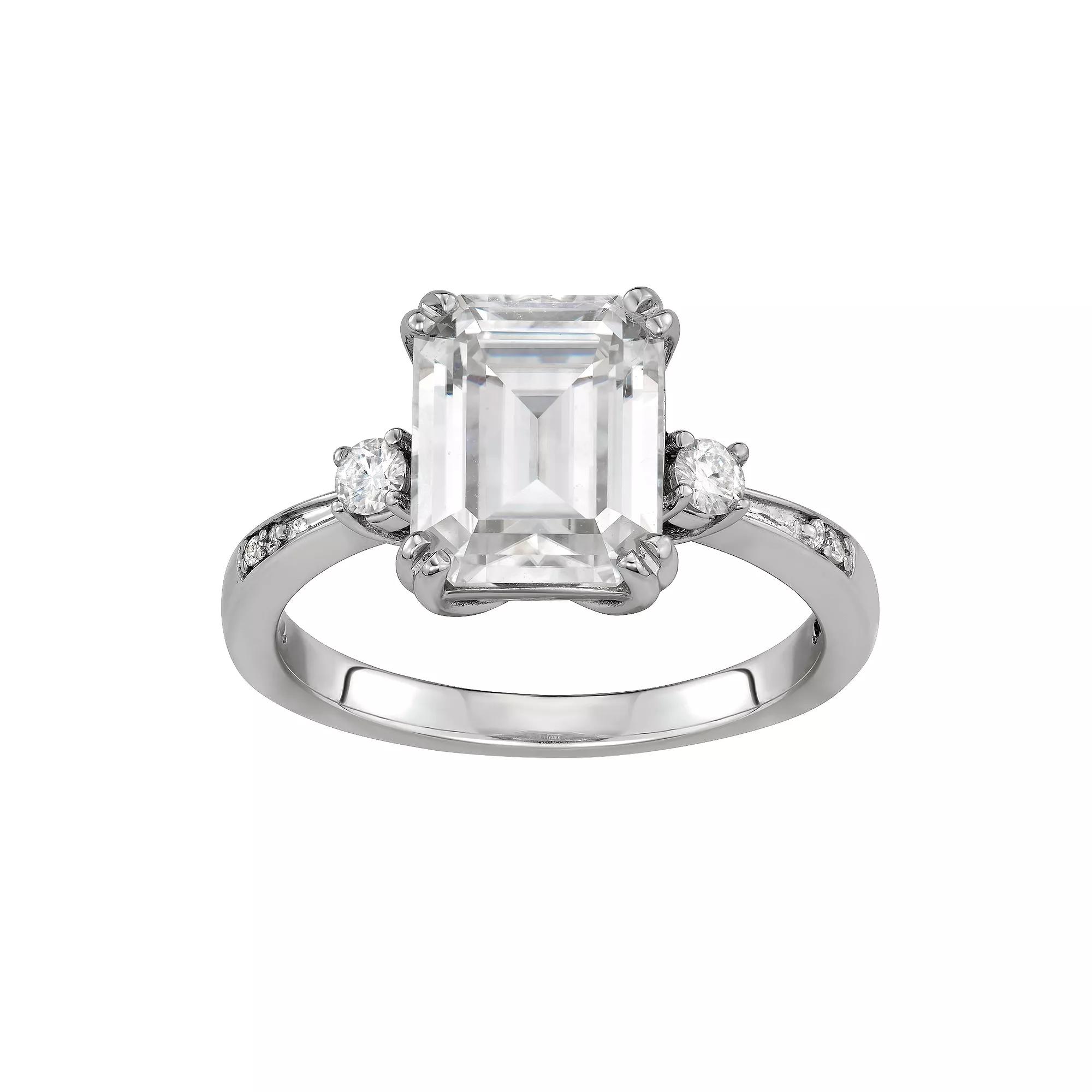 Charles & Colvard 14K White Gold 3-5/8 Carat T.W. Lab-Created Moissanite Emerald Solitaire Ring, Womens 14k Whgold Product Image