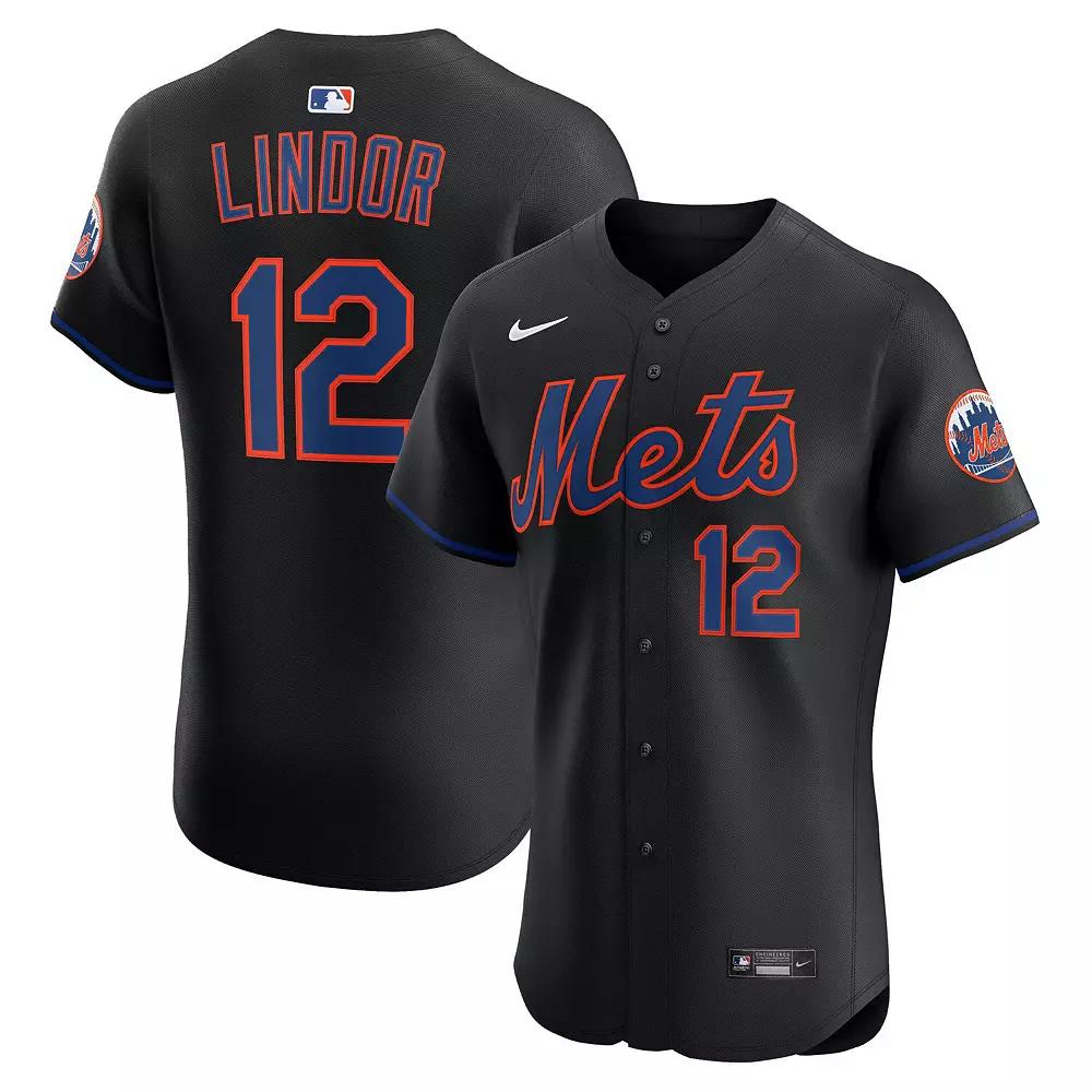 Men's Nike Francisco Lindor Black New York Mets Alternate Elite Jersey, Size: 52 Product Image