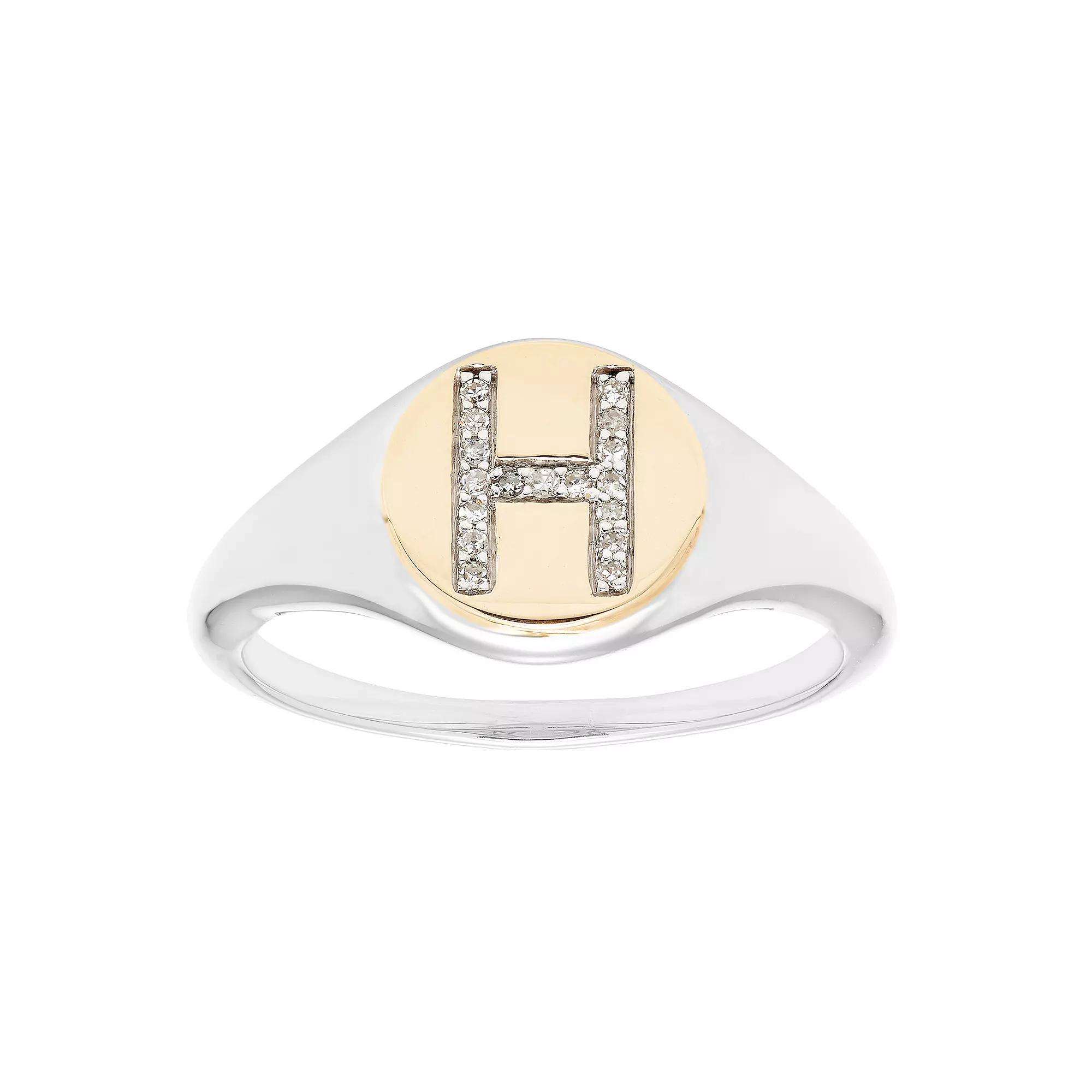 It's Personal 14k Gold Over Sterling Silver Diamond Accent Initial Signet Ring, Women's,  Product Image