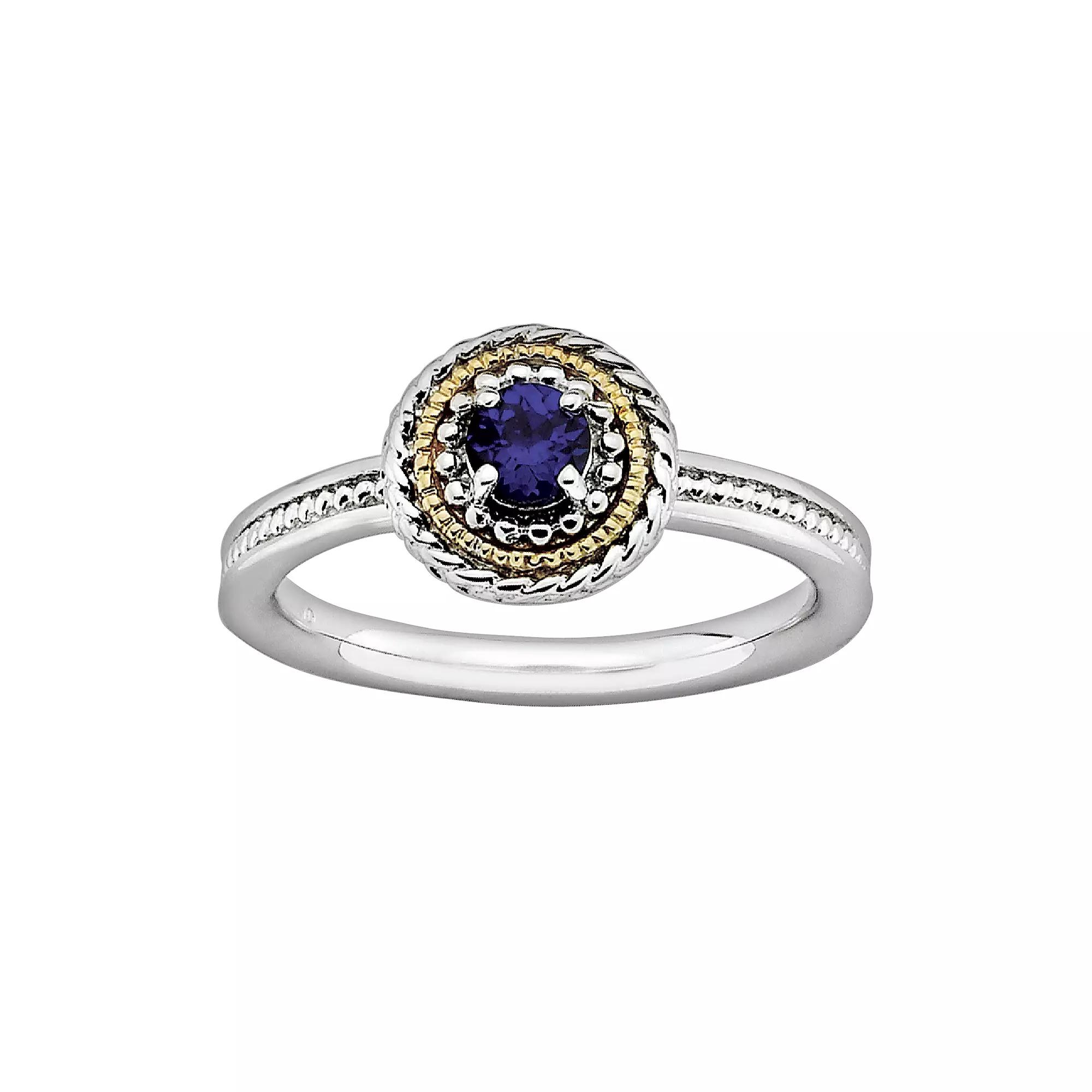 Stacks & Stones 14k Gold & Sterling Silver Lab-Created Sapphire Textured Stack Ring, Women's,  Product Image