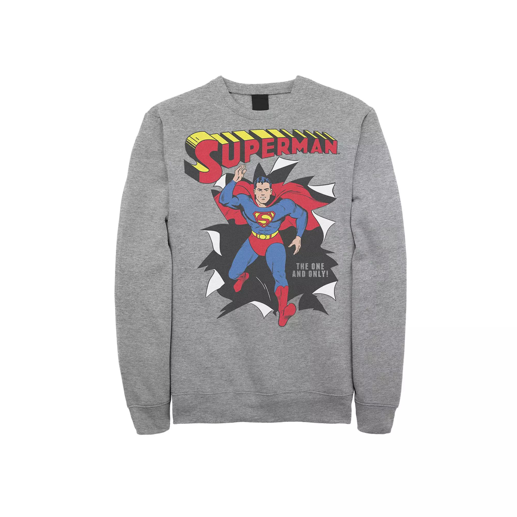 Men's DC Comics Superman Through Wall Poster Sweatshirt, Size: XL, Athletic Grey Product Image