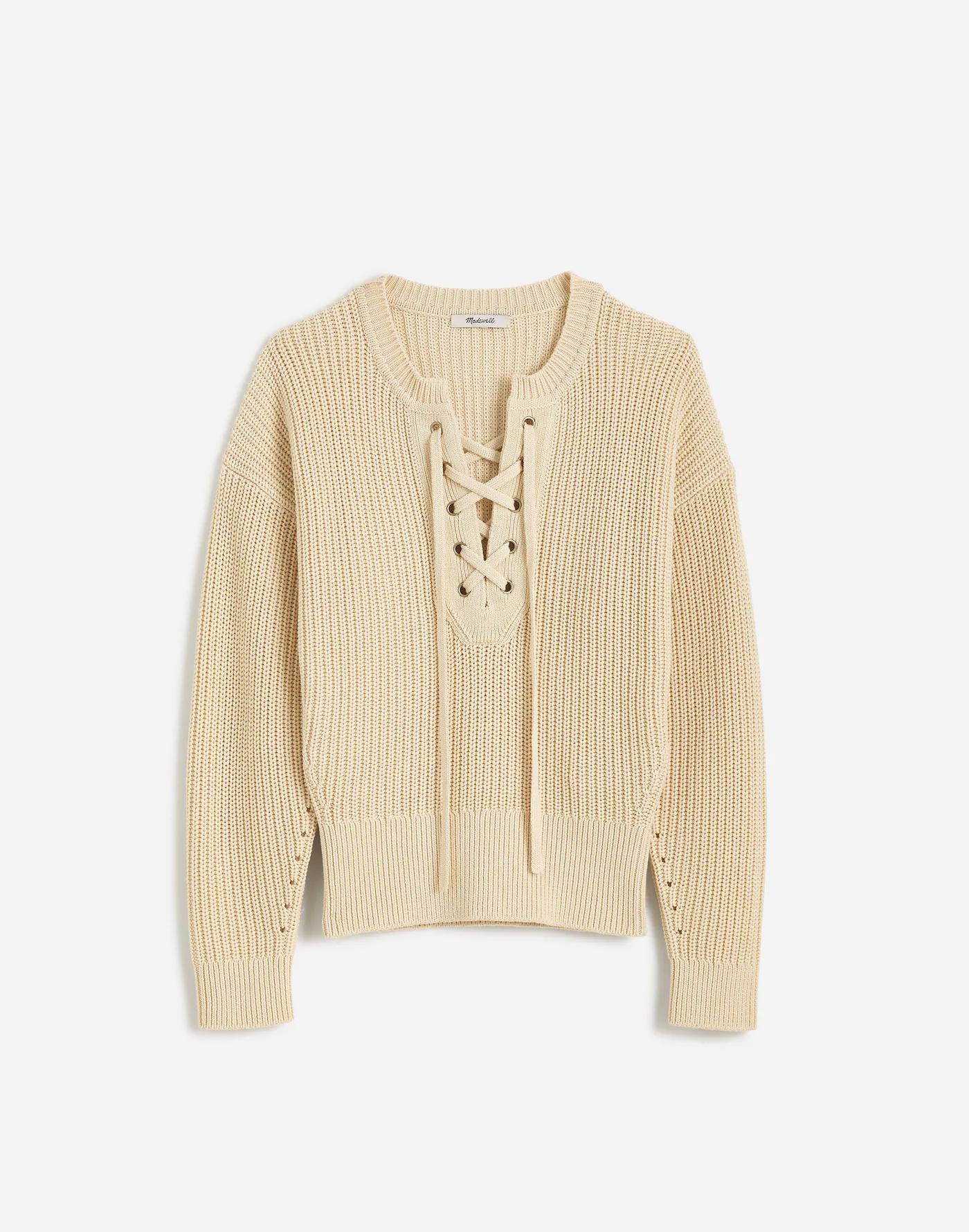 Ribbed Lace-Up Sweater Product Image