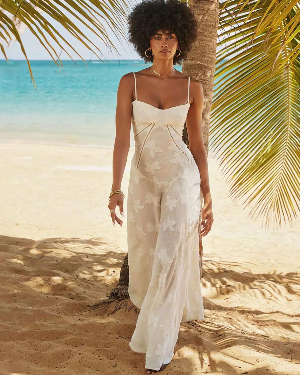 White Jacquard Slip Maxi Dress Product Image