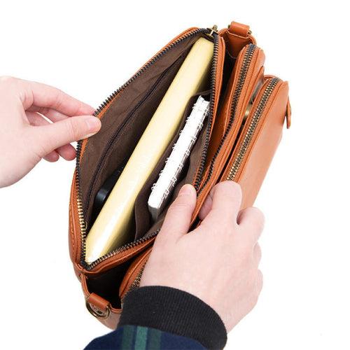 Crossbody Leather Shoulder Bag and Clutch with Stainless Steel Card Wallet Product Image