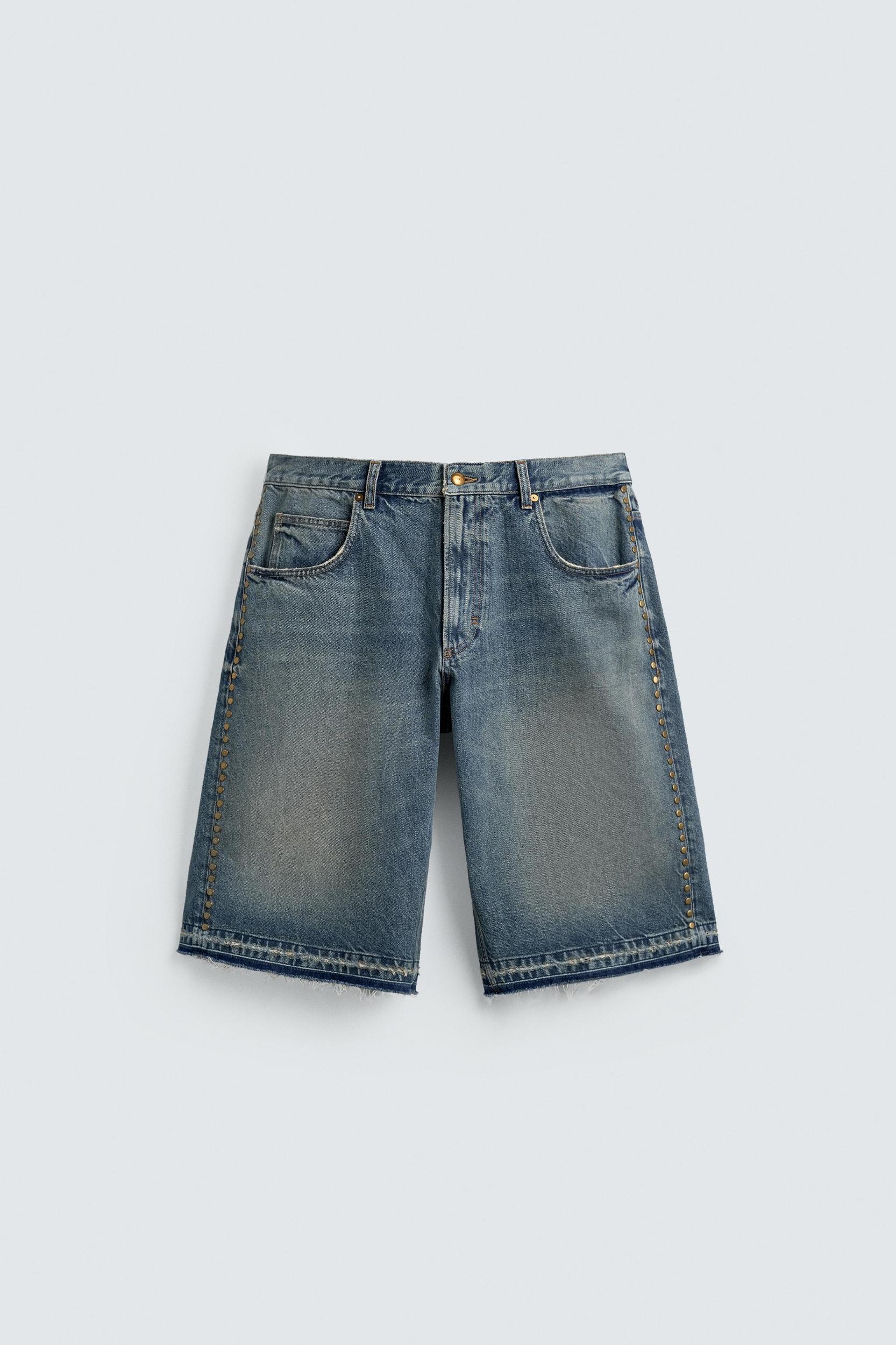 METALLIC STUD BAGGY FIT DENIM SHORTS Product Image