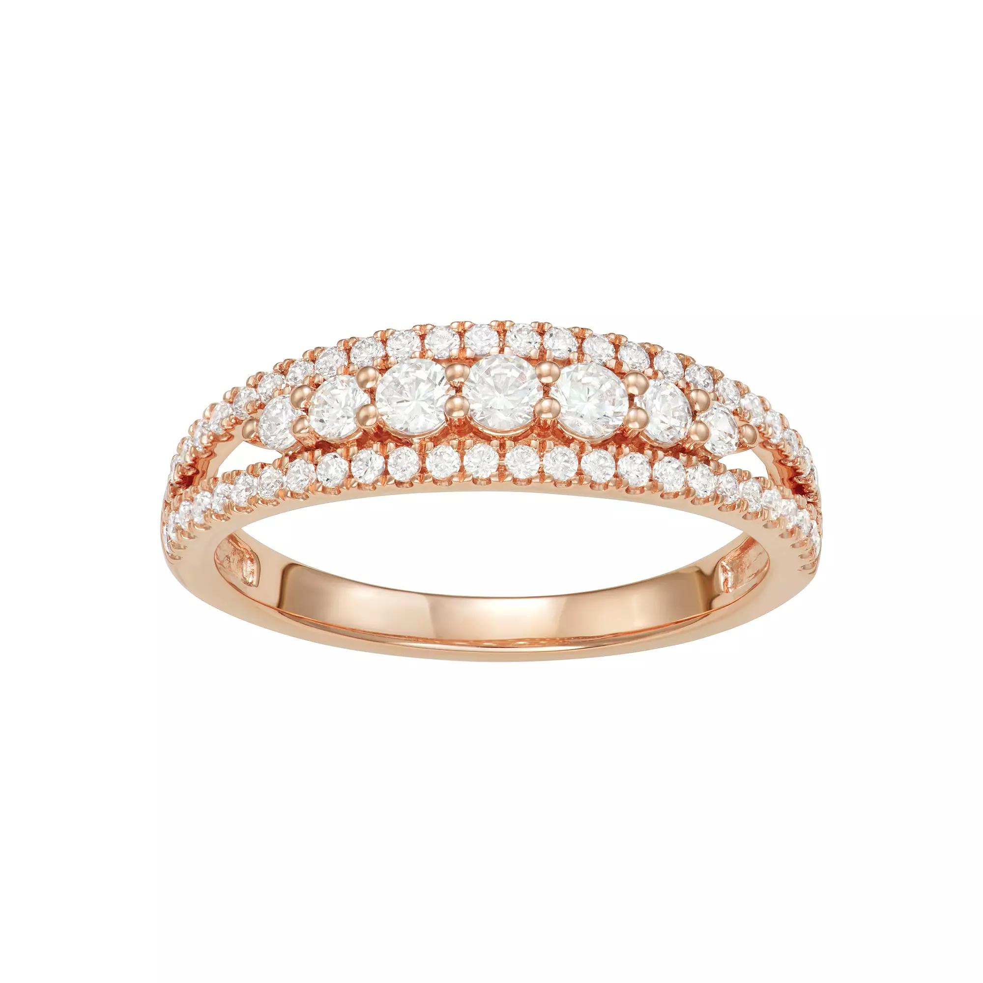 10k Gold 5/8 Carat T.W. Diamond Split Shank Ring, Women's, Size: 7, 10k Rose Gold Product Image