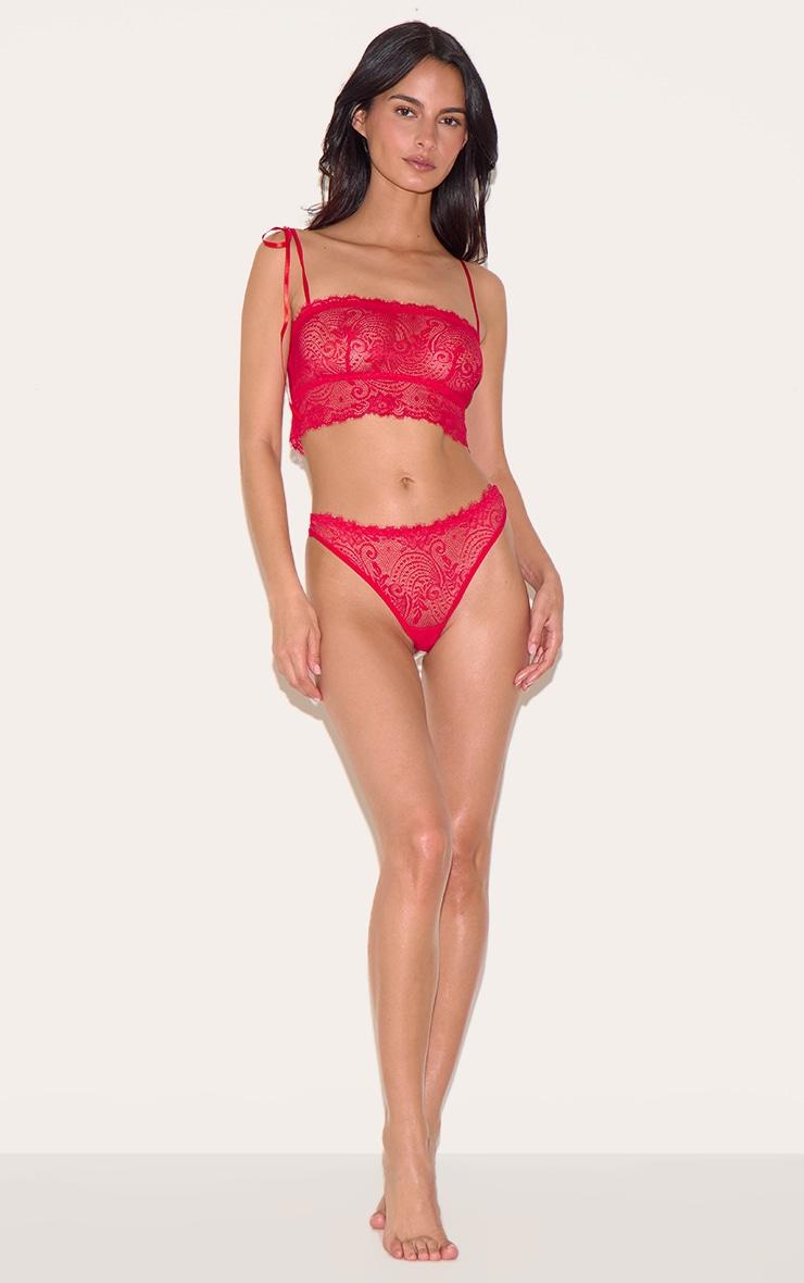 Red Lace Tie Strap Bralette Product Image