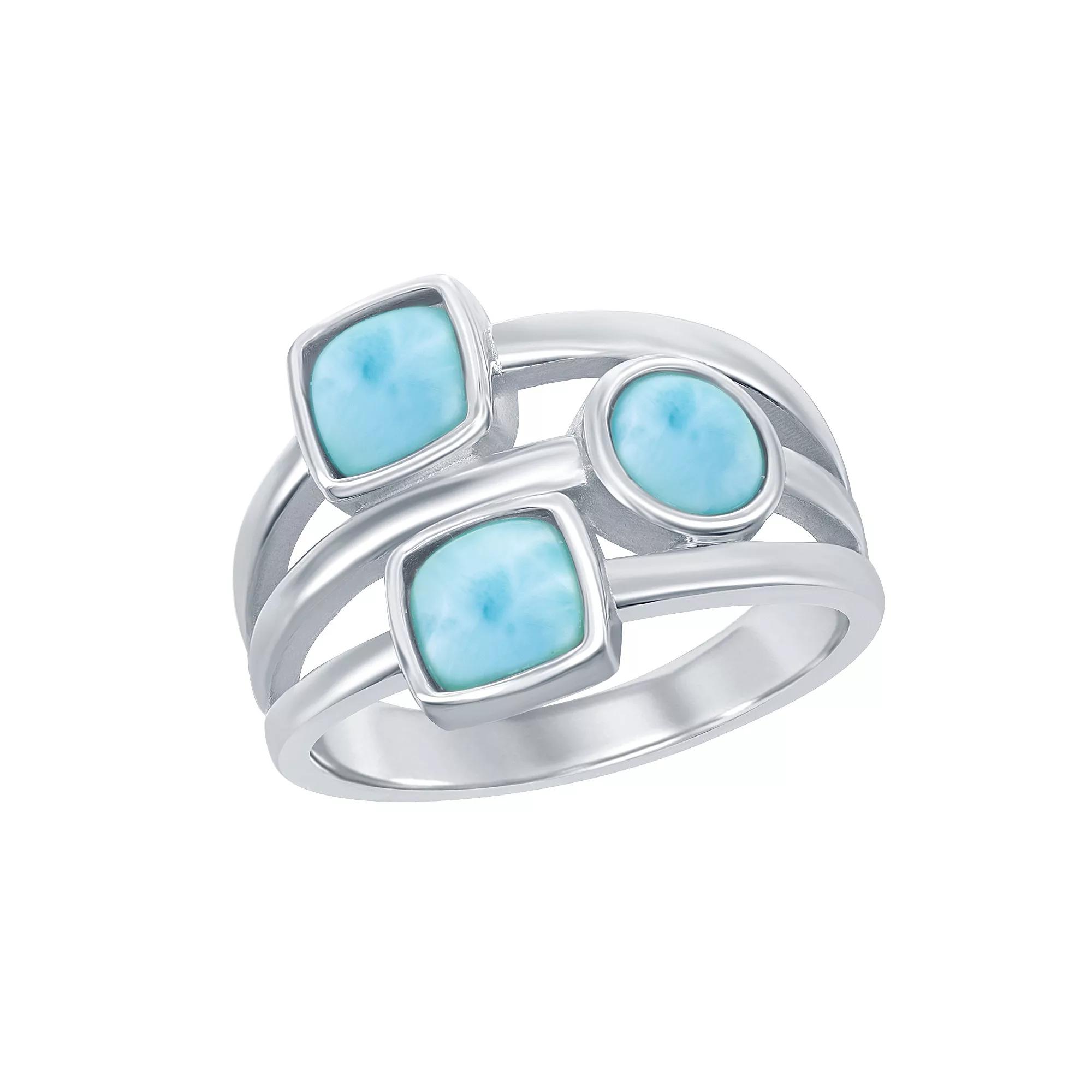 Sterling Silver Multi-Shaped Larimar Triple Band Ring, Women's, Size: 8 Product Image